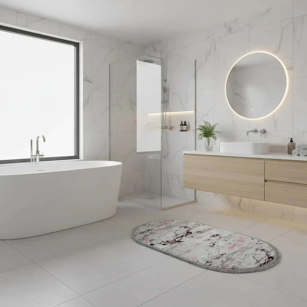 Rrugice me Fije Ngjyre Gri e Hapur me Dizajn Roze dhe Vishnje 60x100 Outlet Rug