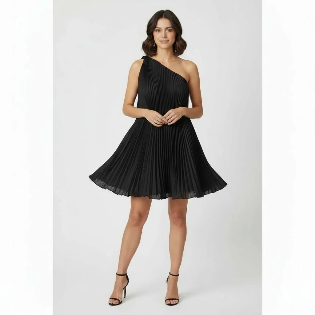 Fustan Femrash Ngjyre i Zi me Pala Outlet Womens Dress