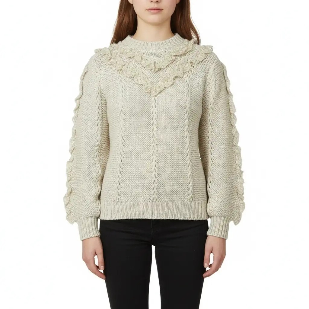 Pulover Femrash Ngjyre Qumeshti me Dantelle Outlet