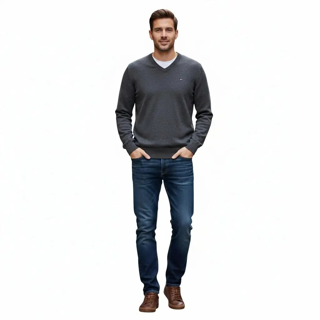 Pulover Meshkujsh Tommy Hilfiger Ngjyre Gri e Erret S.Hand Men's Sweater