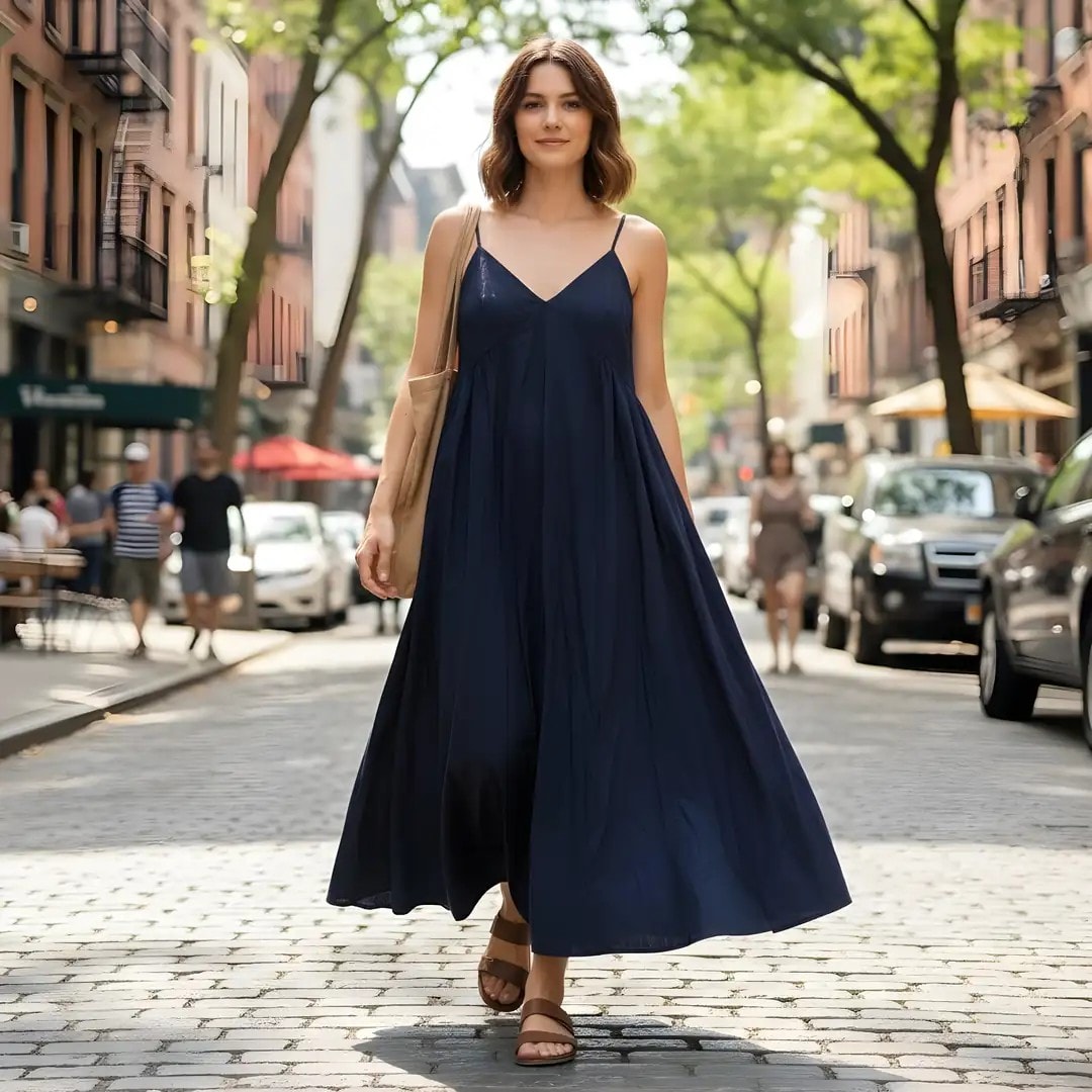 Fustan Femrash Ngjyre Blu e Erret Outlet Womens Dress