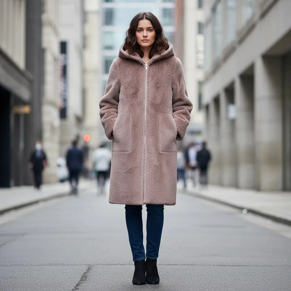 Xhup Femrash qe Vishet nga te dyja Anet Ngjyre Bezhe S.Hand Women's Coat 