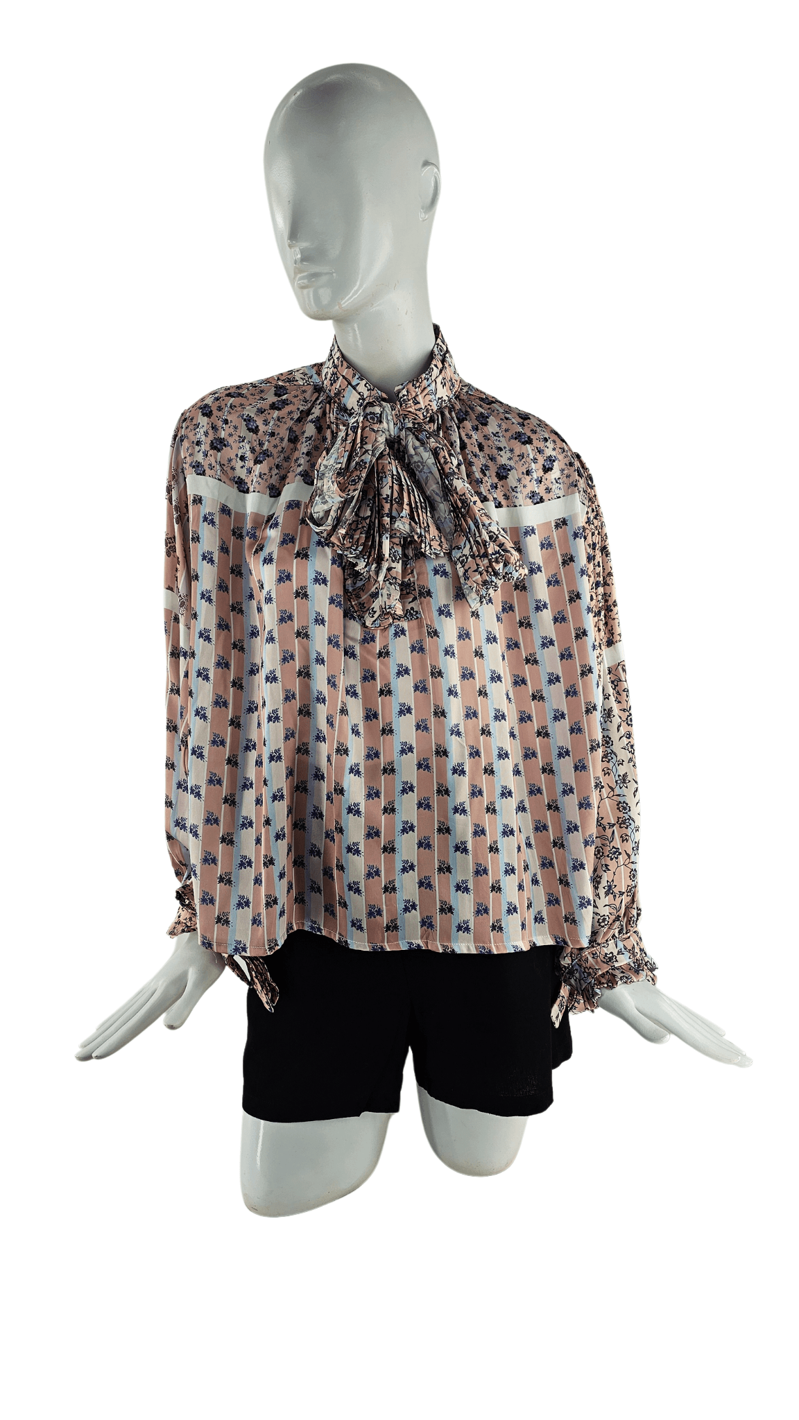 Bluze Femrash Saten Ngjyre Uthull me Dizajn Abstrakt S.Hand/Shirt