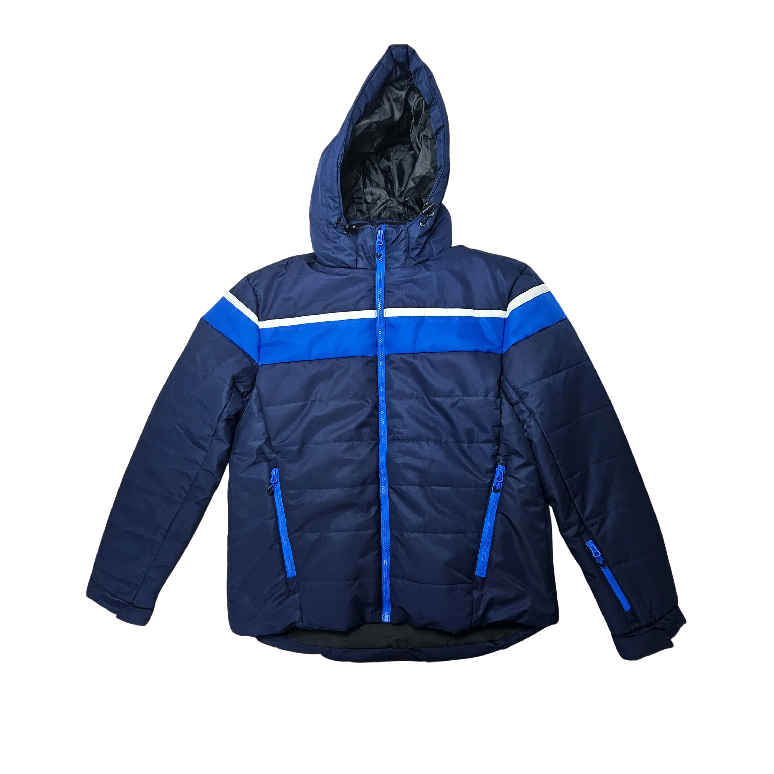 Xhup Bore Meshkujsh Ngjyre Blu i Erret me Dizajn Blu dhe te Bardhe S.Hand Men's Snow Jacket