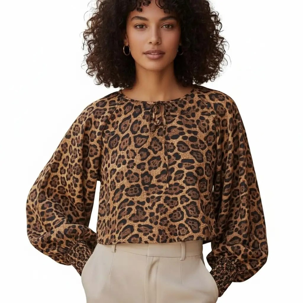 Bluze Femrash H&M Dizajn Leopard S.Hand Women Crop Top Blouse
