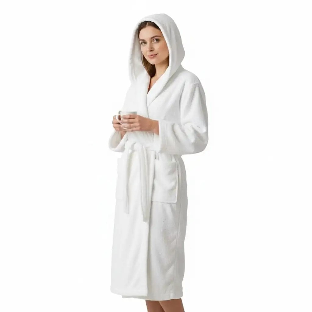 Robdishan me Kapuc 100% Cotton Ngjyre i Bardhe Outlet Bathrobe Unisex