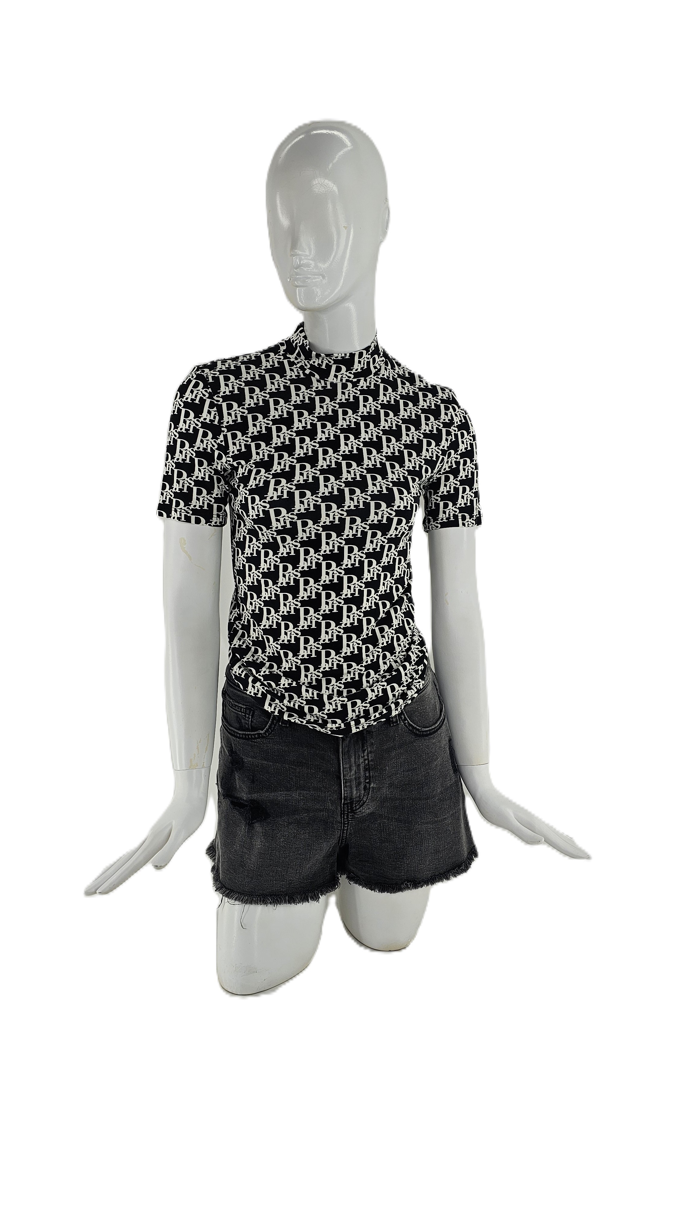 T-Shirt Bardhe e Zi me Shkrim Paris S.Hand