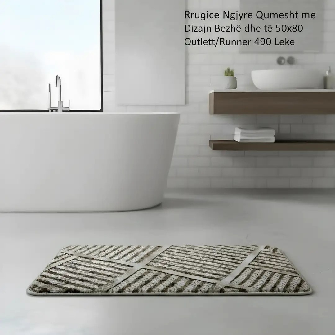 Rrugice Ngjyre Qumesht me Dizajn Bezhe dhe te Bardhe 50x80 Outlet/Runner