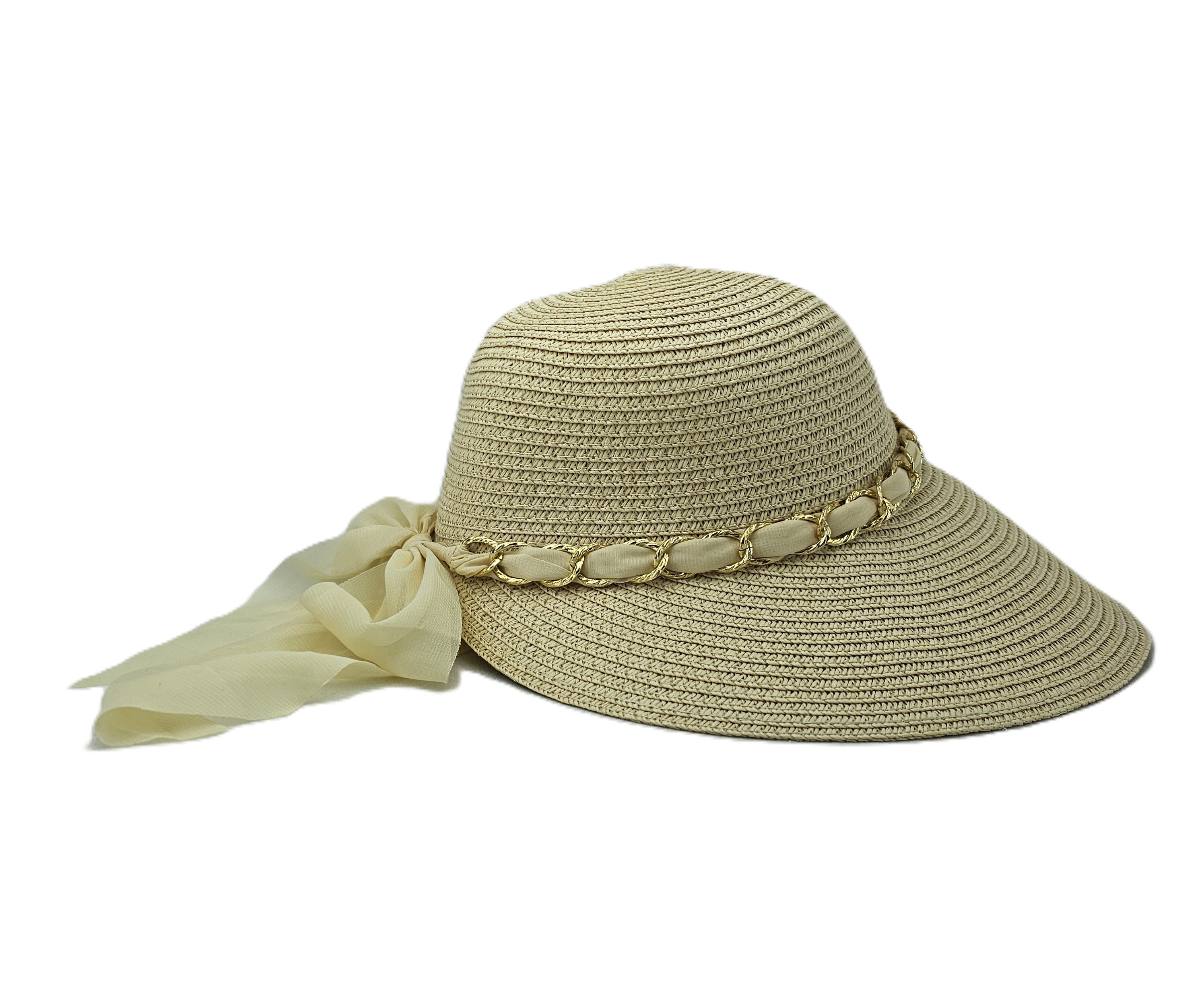 Kapele Plazhi Femrash Kashte me Zinxhir Gold dhe Fjongo S.Hand/Beach Hat