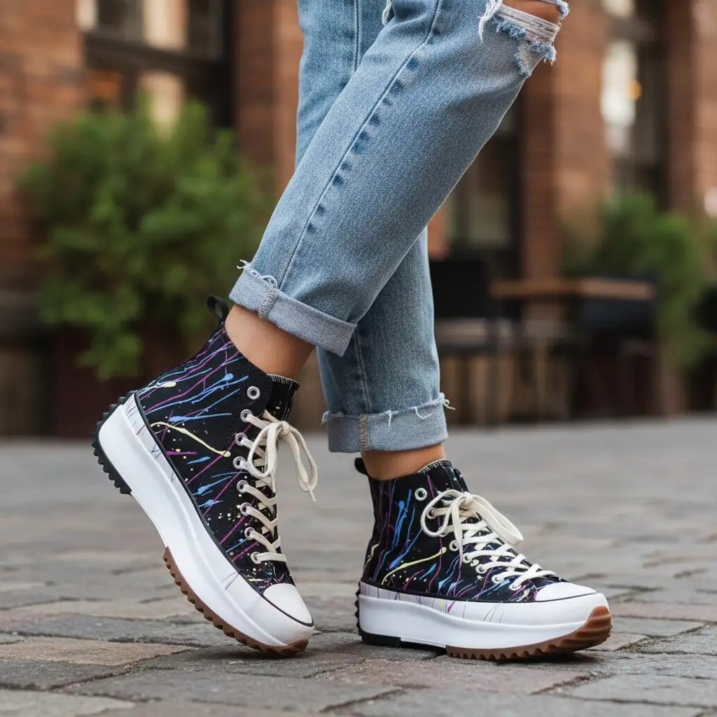 Atlete Femrash Converse All Star Ngjyre Bardhe e Zi me Dizajn Abstrakt S.Hand/Trainers