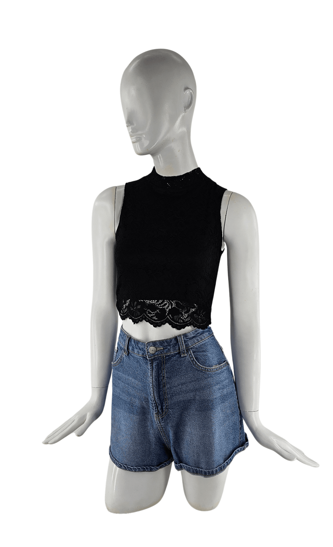 Kanatjere femrash Crop Top Ngjyre e Zeze me Dantelle S.Hand/Crop Top