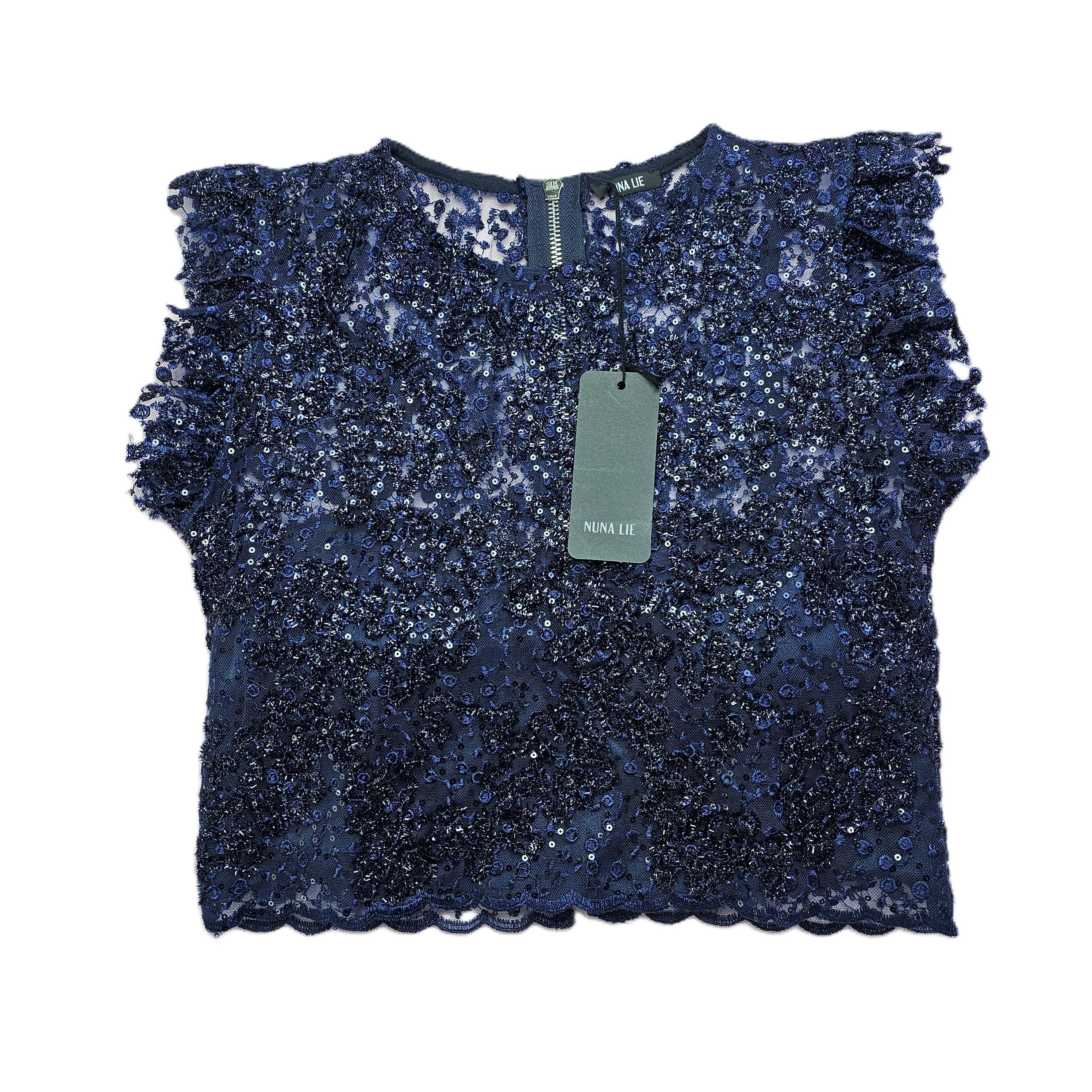 Bluze Femrash Nuna Lie Ngjyre Blu e Erret me Tyl dhe Temina Outlet