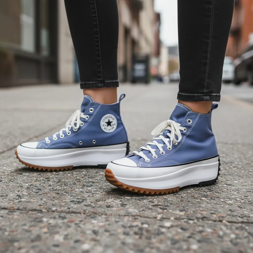 Atlete Femrash Converse Ngjyre Blu me Dizajn Bezhe dhe te Zi S.Hand Women's Shoes