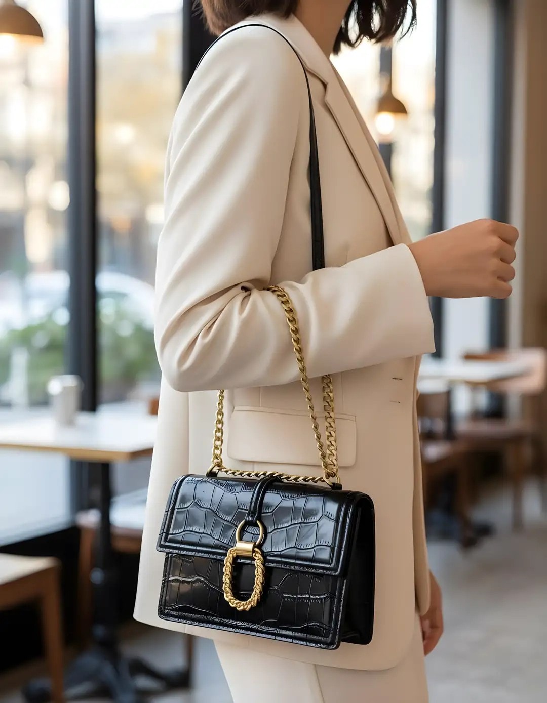 Cante Zara Ngjyre e Zeze me Zinxhir dhe Detaje Gold S.Hand