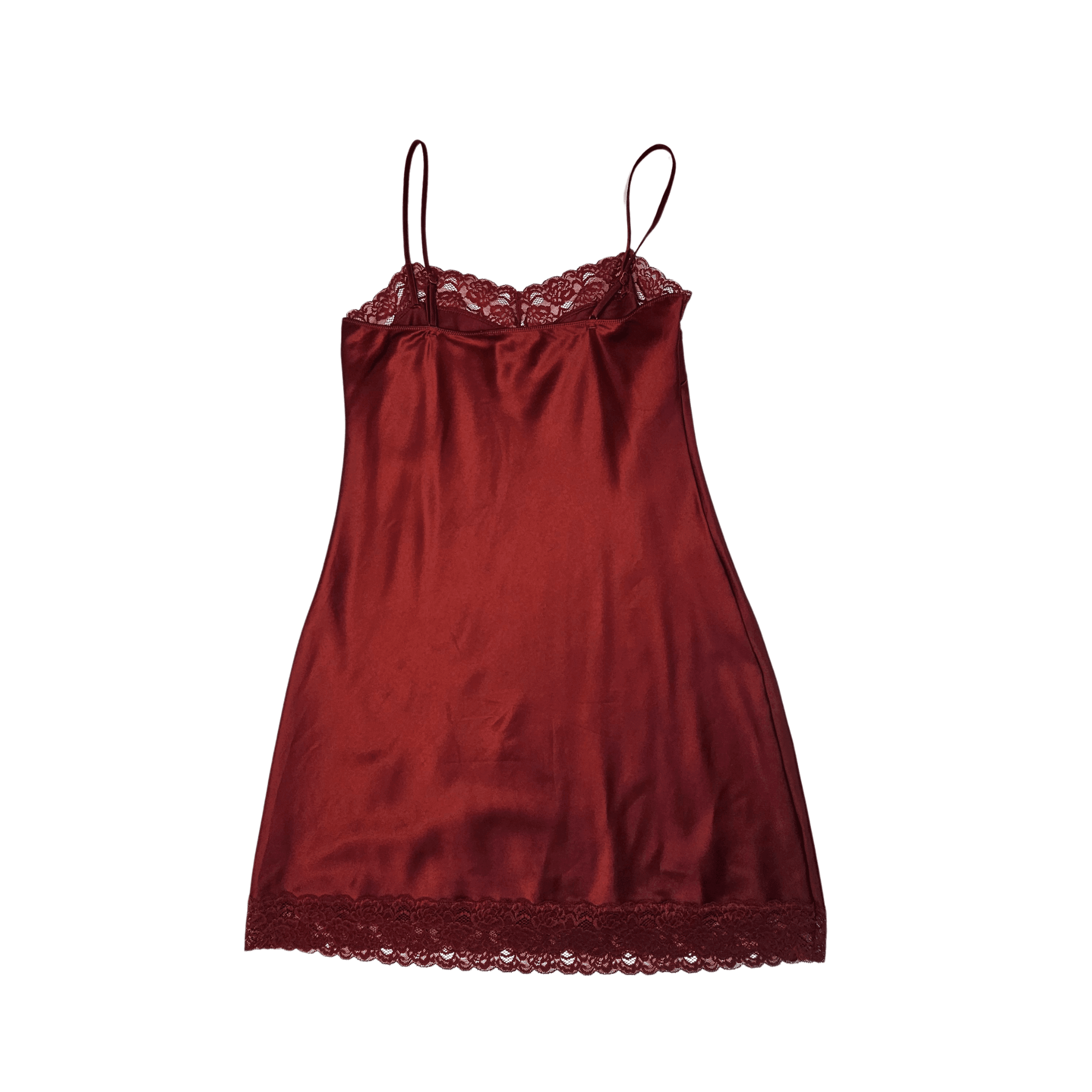 Veshje Gjumi Fustan Saten Ngjyre Vishnje me Detaje Dantelle S.Hand/Sleeping Clothes