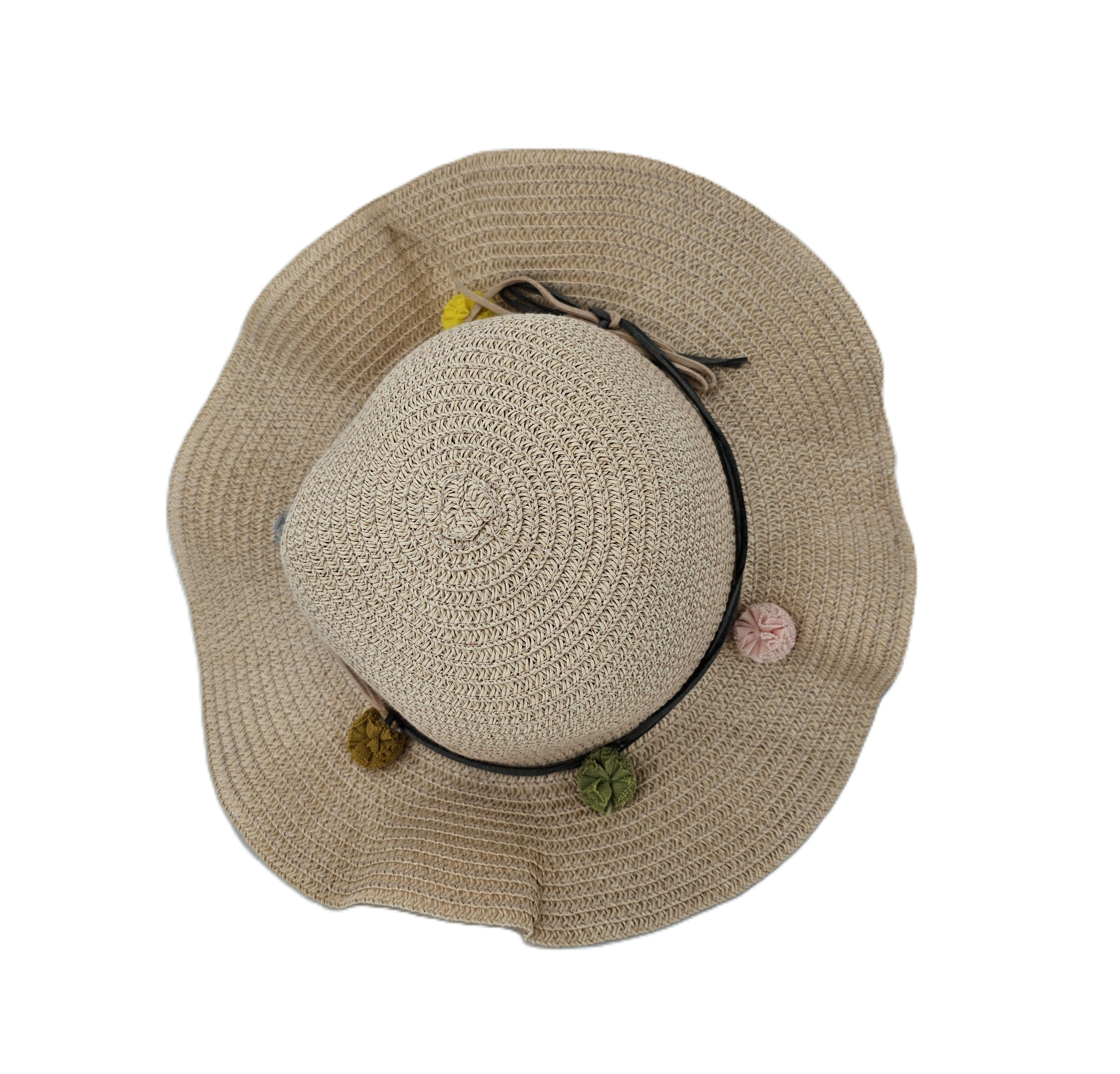 Kapele Plazhi Femijesh Kashte Ngjyre Uthull me Lidhese dhe Tufa S.Hand/Beach Hat