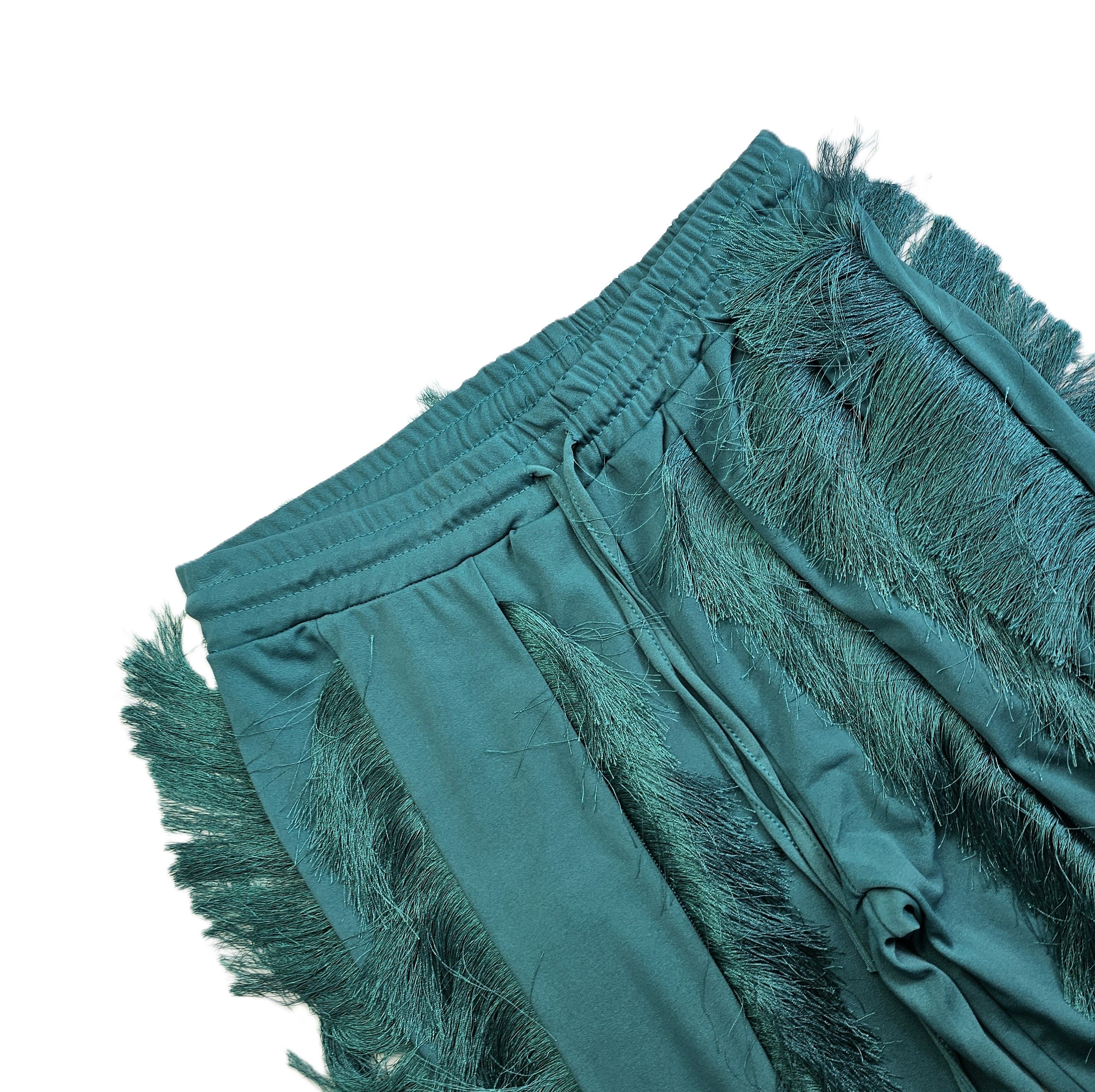 Pantallona Verore Femrash me Tufa Fijesh Anash Ngjyre Jeshile e Erret S.Hand/Dark Green Summer Pants