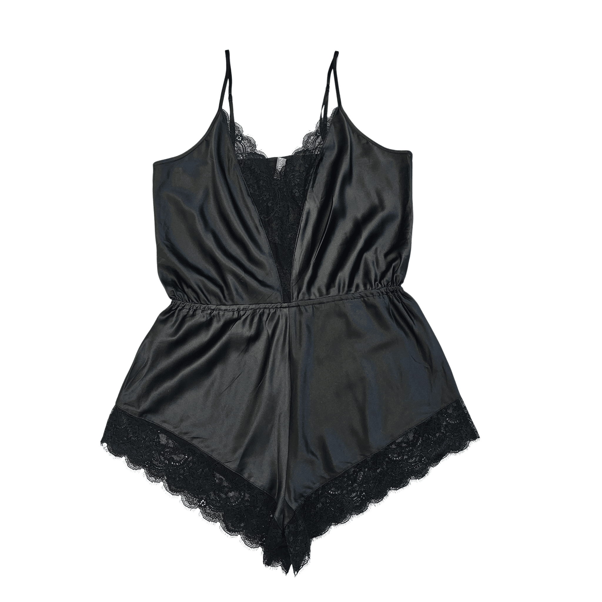 Veshje Gjumi Jumpsuit Saten Ngjyre i Zi me Detaje Dantelle S.Hand/Sleeping Clothes