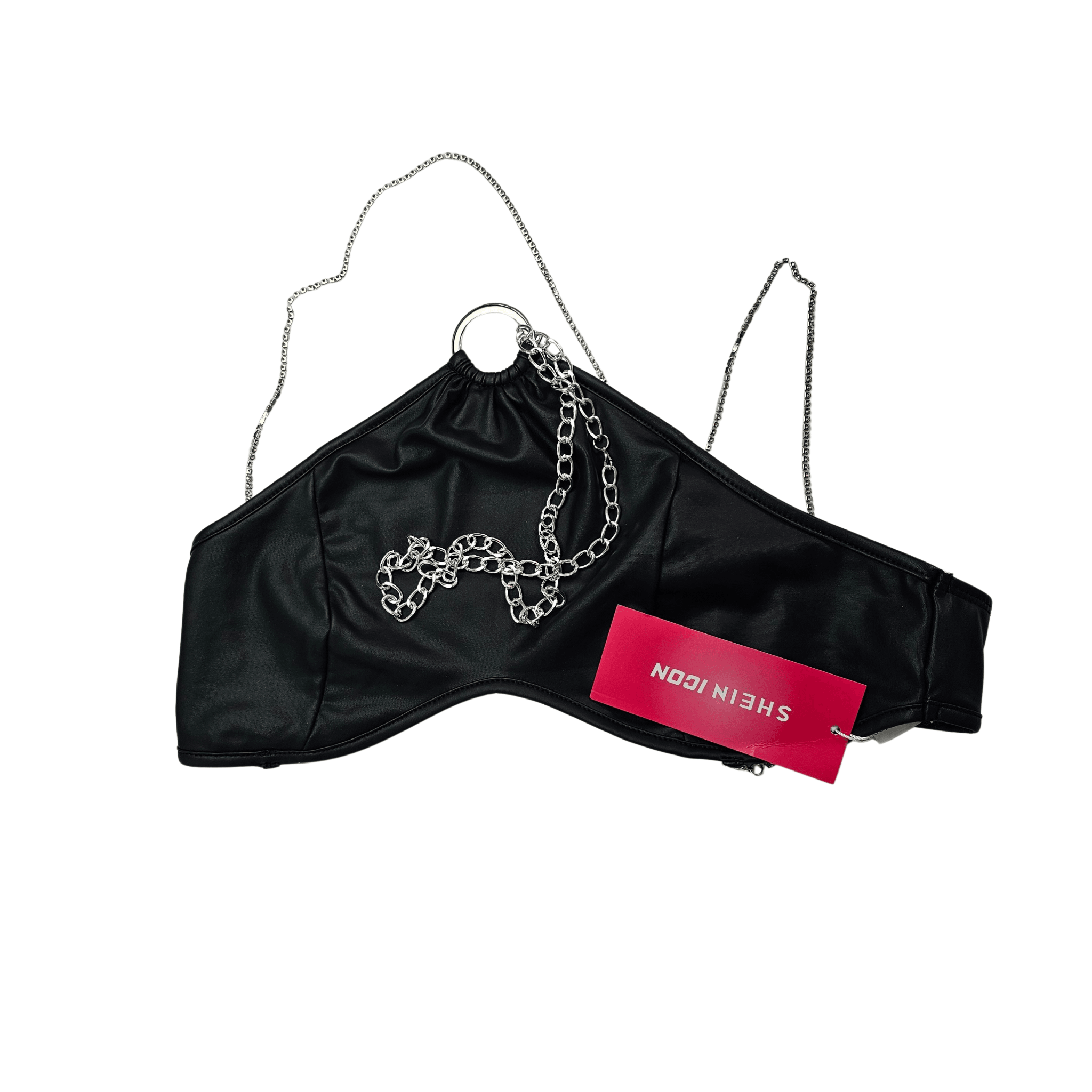 Kanatjere Femrash Shein Ngjyre e Zeze me Rrip me Gure Silver dhe Zinxhir tek Qafa Outlet/Crop Top