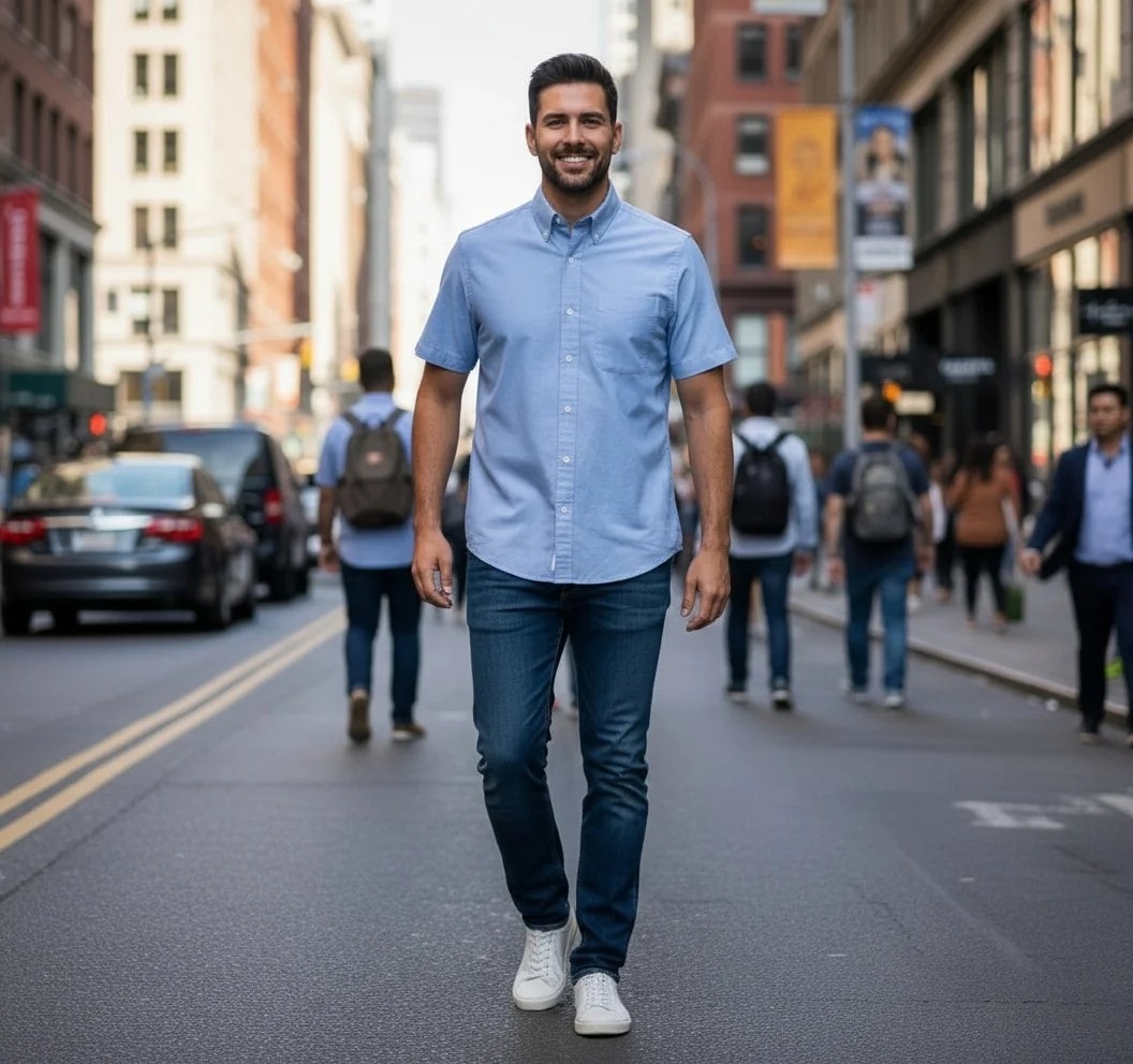 Kemishe Meshkujsh Ngjyre Blu e Hapur S.Hand/Shirt