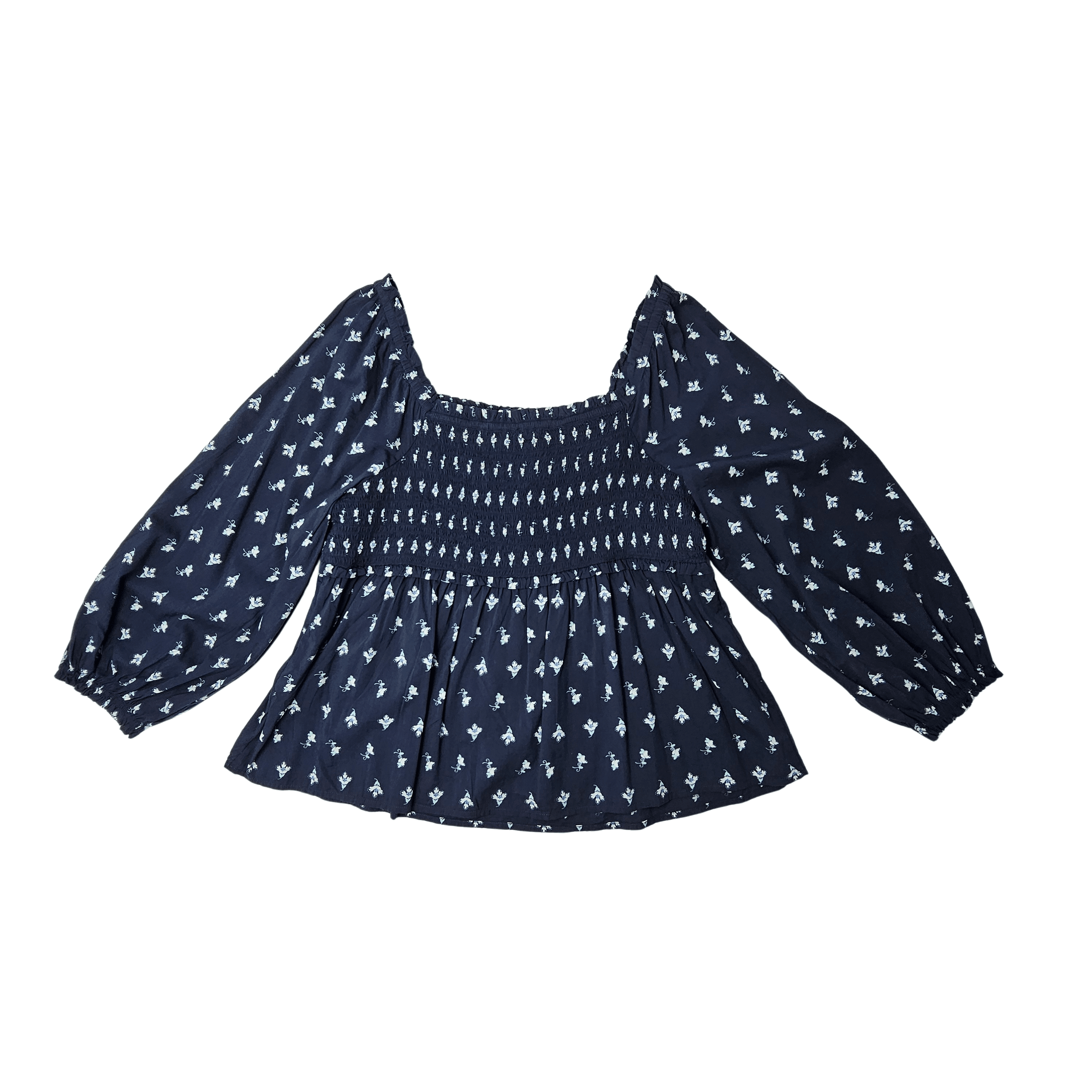 Bluze Femrash ngjyre Blu e Erret me Lule te Bardha Outlet Womens Blouse