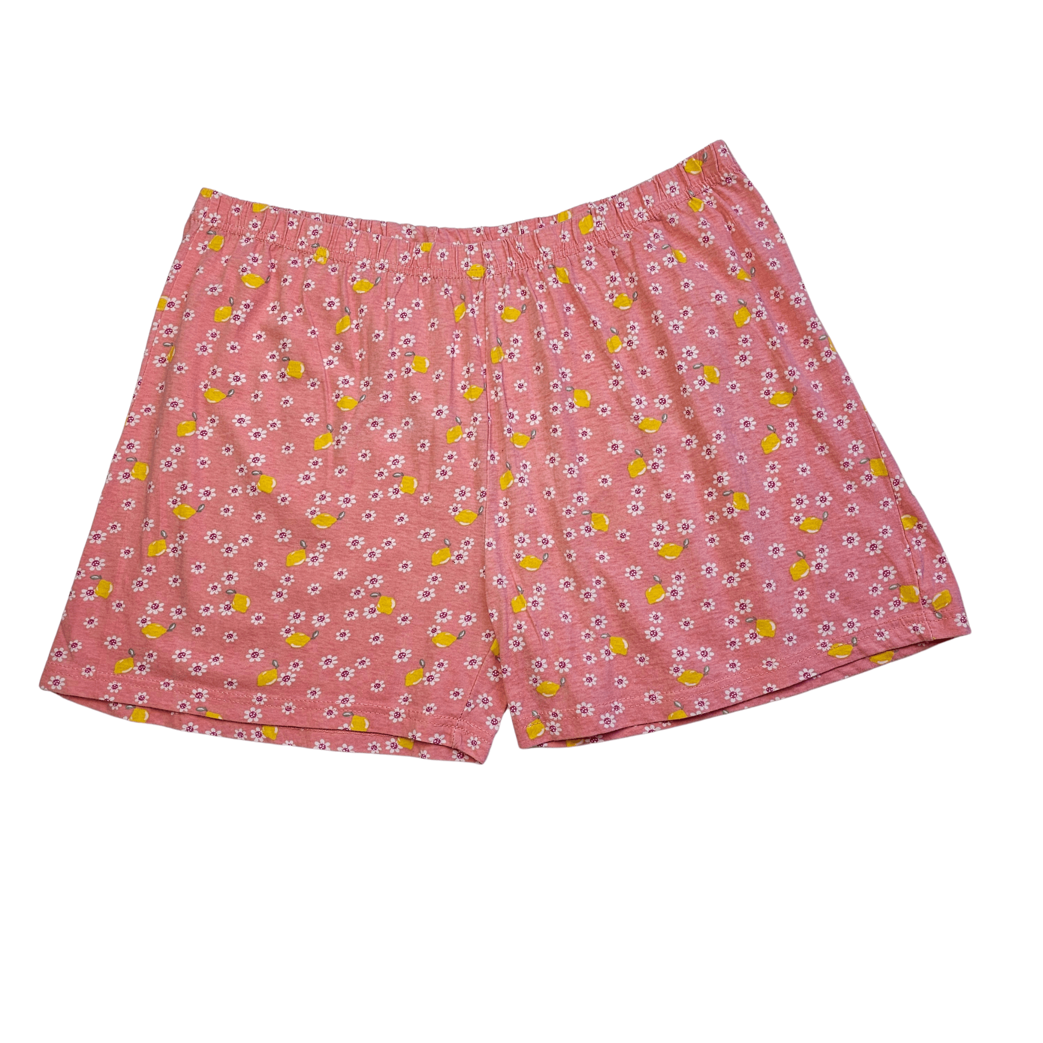 Veshje Gjumi Tuta te Shkurtra Ngjyre Roze me Lule te Bardha dhe Limone S.Hand/Sleeping Clothes