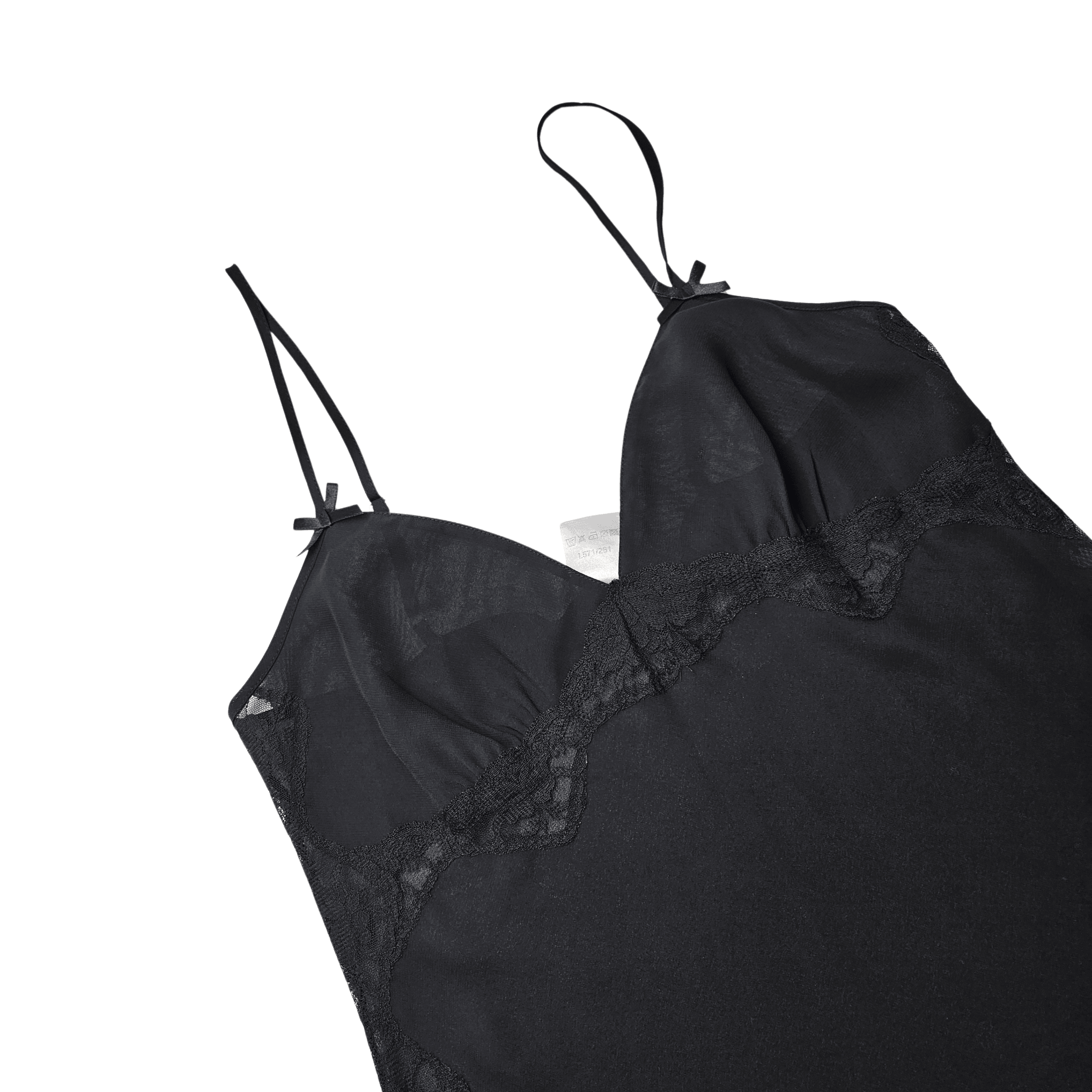 Veshje Gjumi Kemishe Ngjyre e Zeze me Tyl S.Hand Sleepwear