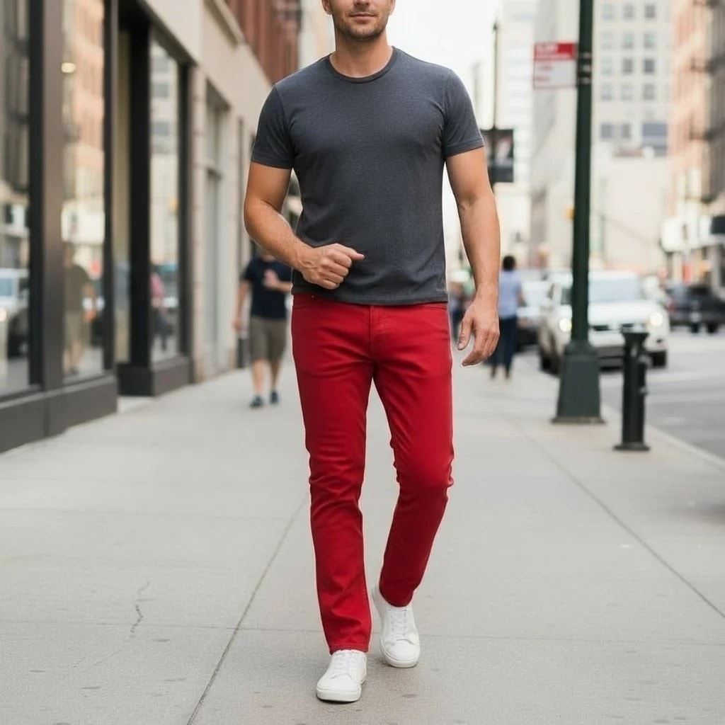 Pantallona Xhins Meshkujsh Calvin Klein Outlet Ngjyre te Kuqe Jeans