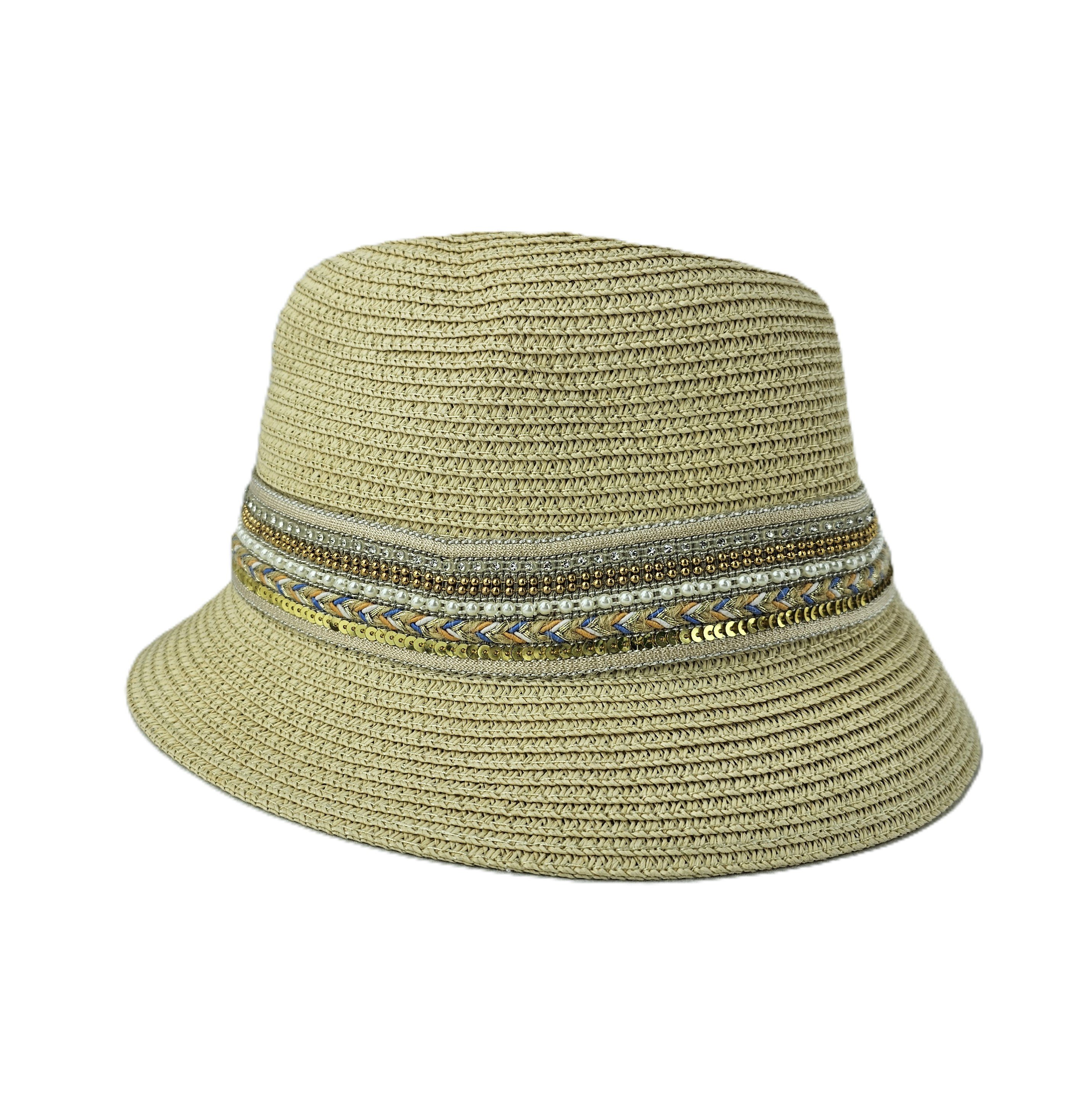 Kapele Plazhi Femrash Kashte me Dizajn me Temina dhe Rruaza S.Hand/Beach Hat
