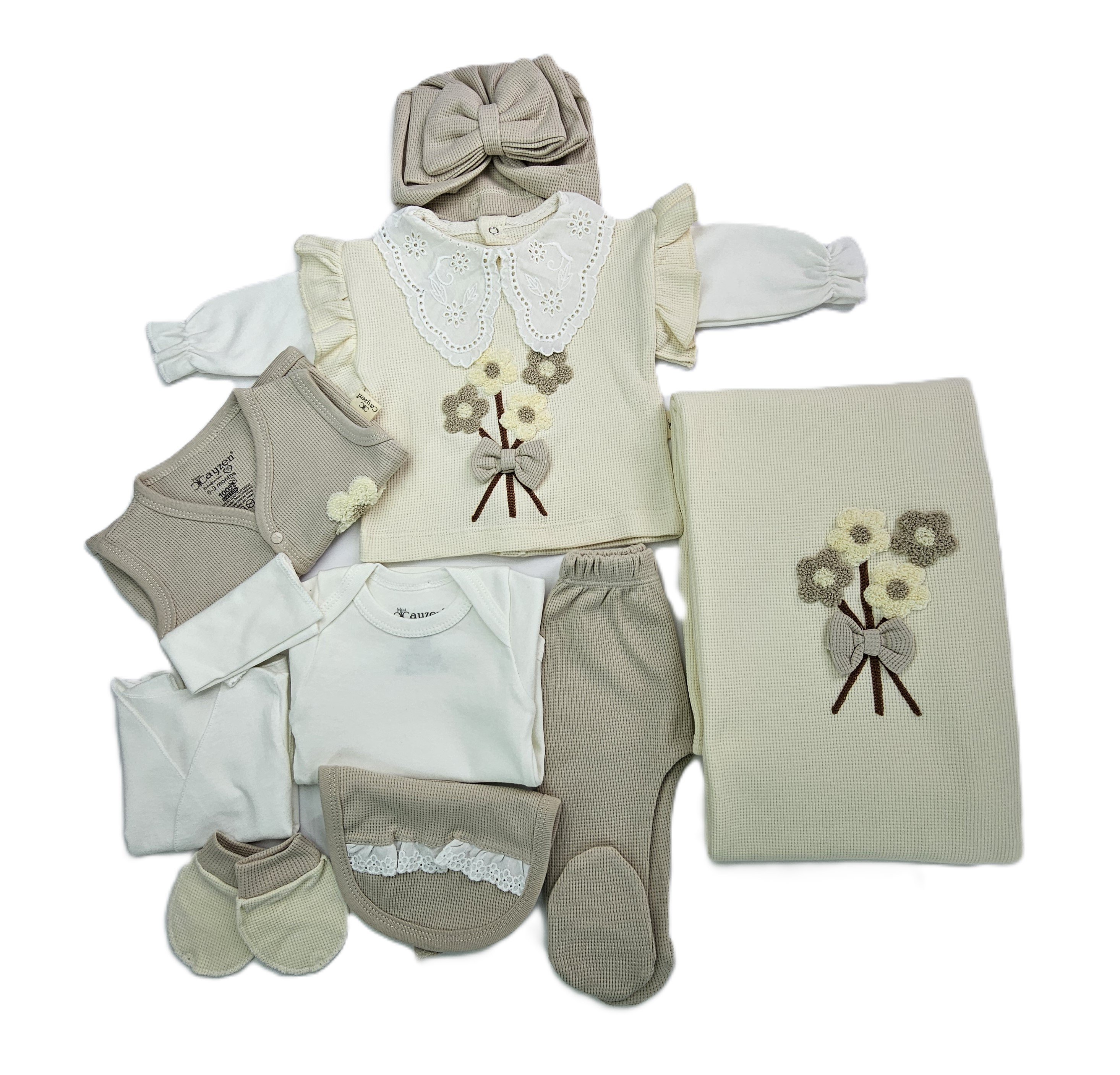 Set Bebesh Mini Cayzen 3013 Bezhe 10 Pjese /New Born Baby Set