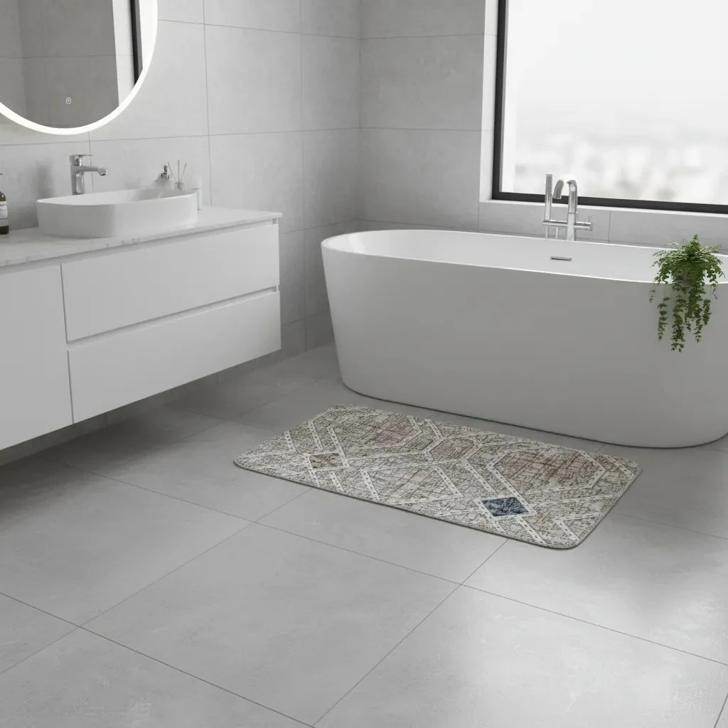 Rrugice Ngjyre Qumesht me Dizajn Bezhe te Hapur dhe te Bardhe 60x100 Outlet Rug