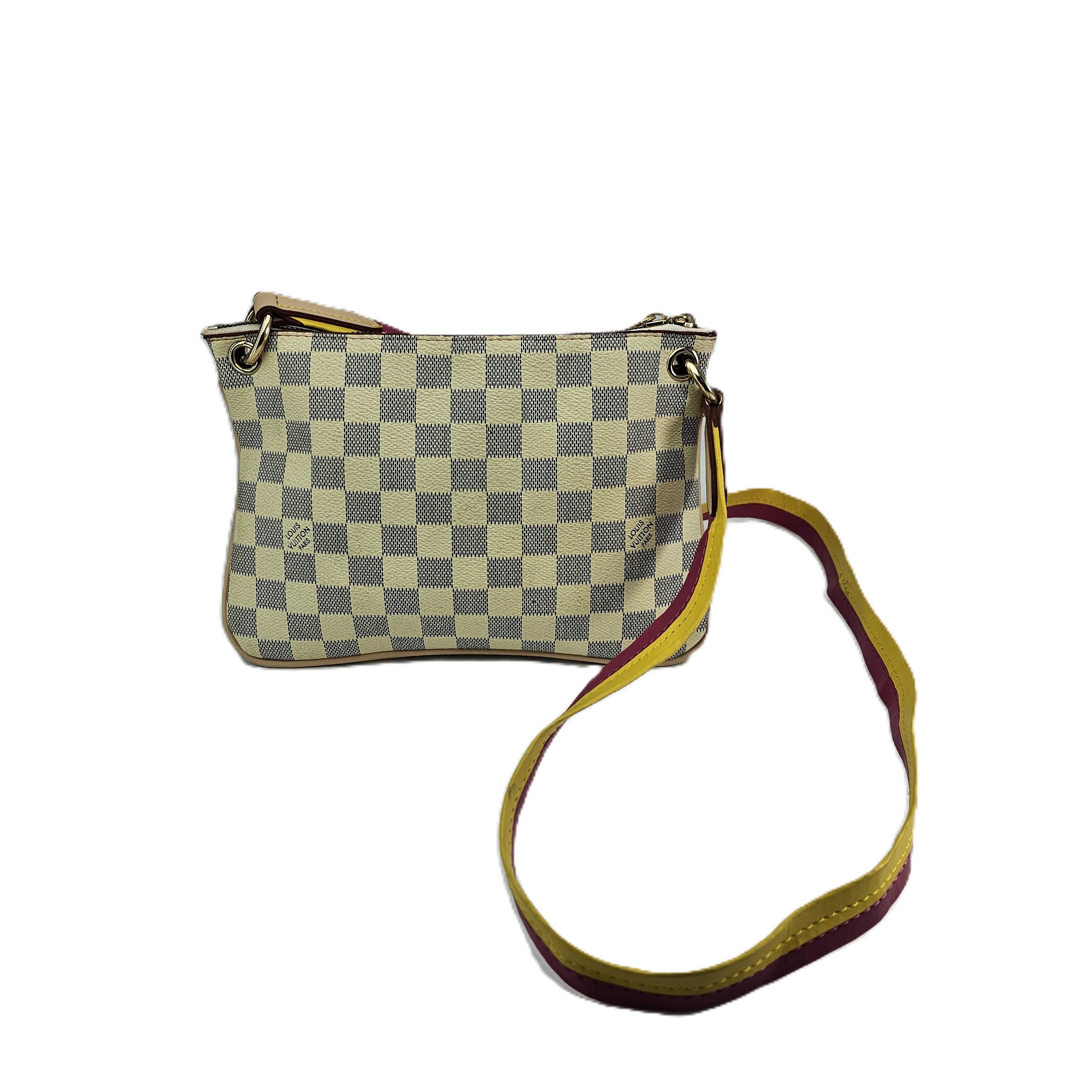 Cante Louis Vuitton Paris Ngjyre Pastel me Katror Gri dhe Rrip me Dizajn Roze dhe te Verdhe S.Hand