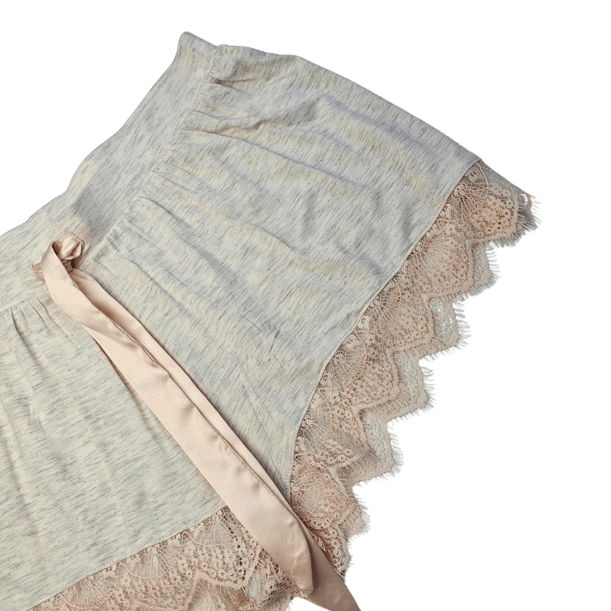 Veshje Gjumi Tuta te Shkurtra Ngjyre Puder me Dantelle S.Hand/Sleeping Clothes