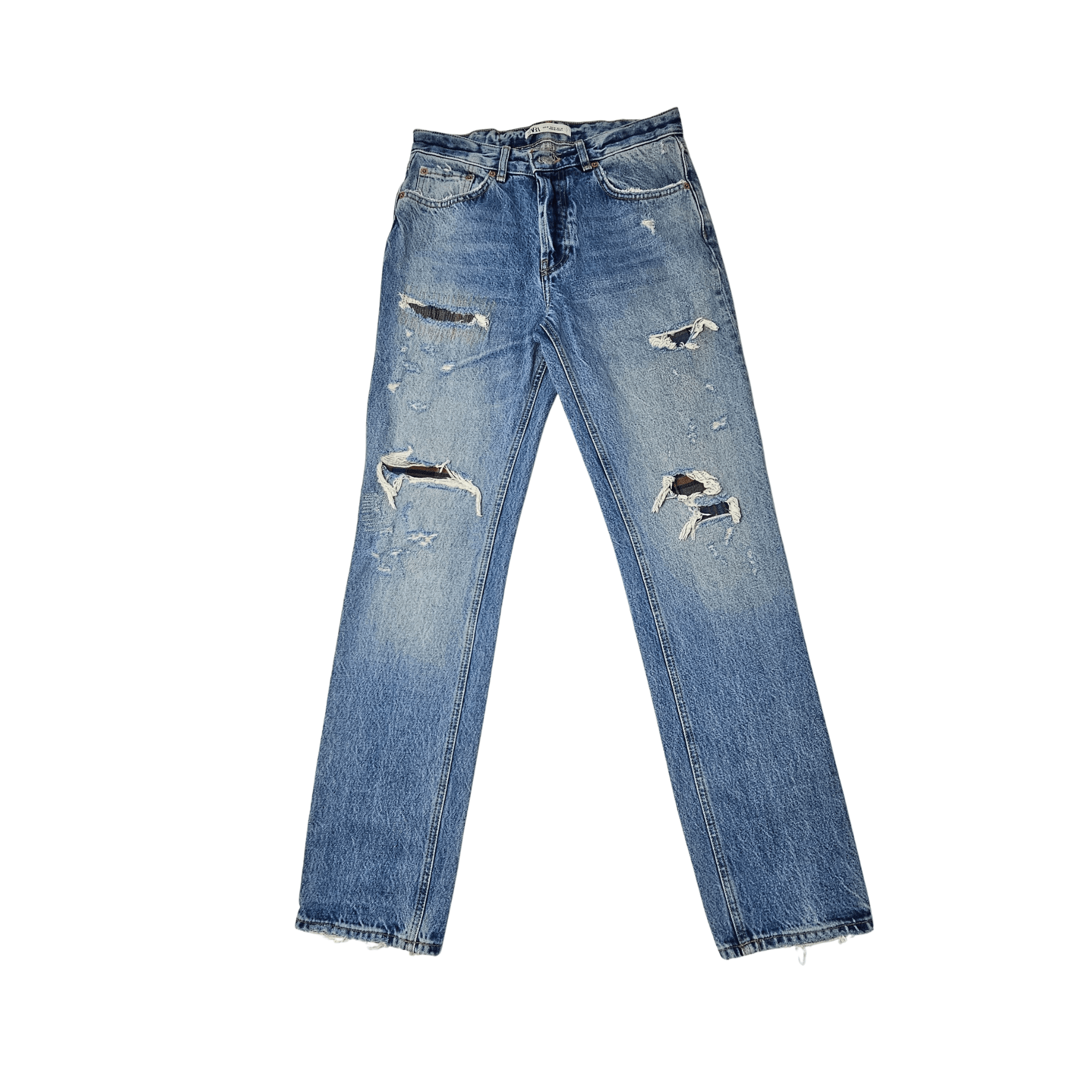 Pantallona Xhins Meshkujsh Zara Ngjyre Blu me Detaje te Grisurash S.Hand Jeans