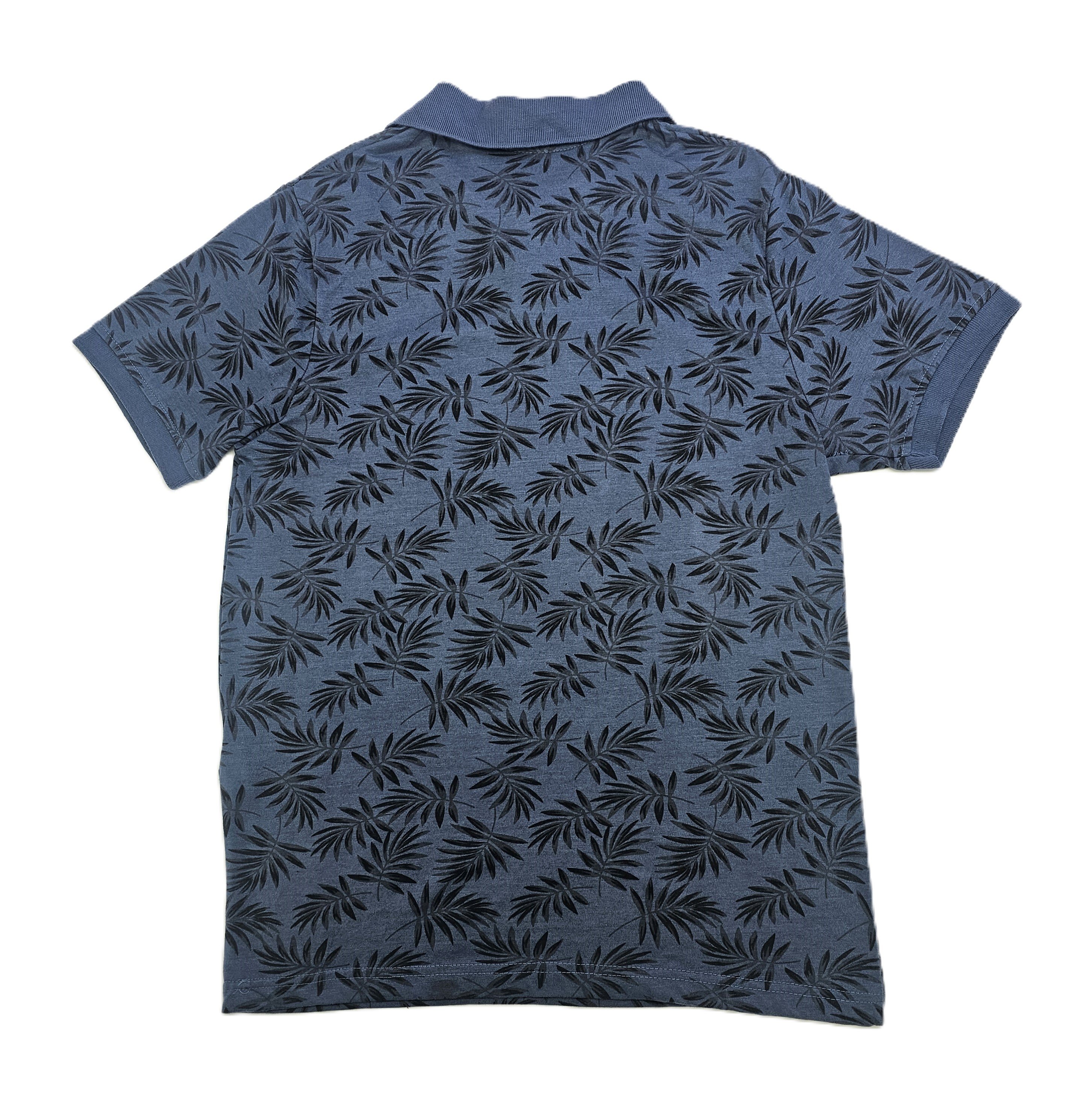 T-Shirt Meshkujsh Ngjyre Blu e Erret me Lule te Zeza S.Hand
