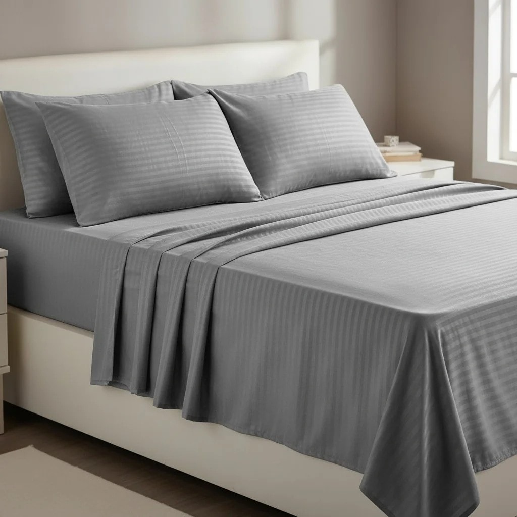 Set Carcafi Ngjyre Gri me Vija Superdopio 180x200cm Outlet Bed Sheet Set King Size