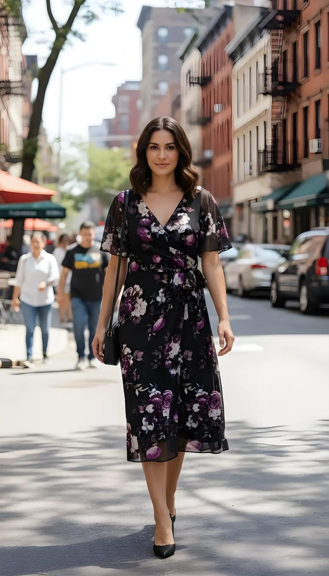 Fustan Femrash Adrianna Papell Ngjyre i Zi me Lule Roze Outlet/Dress