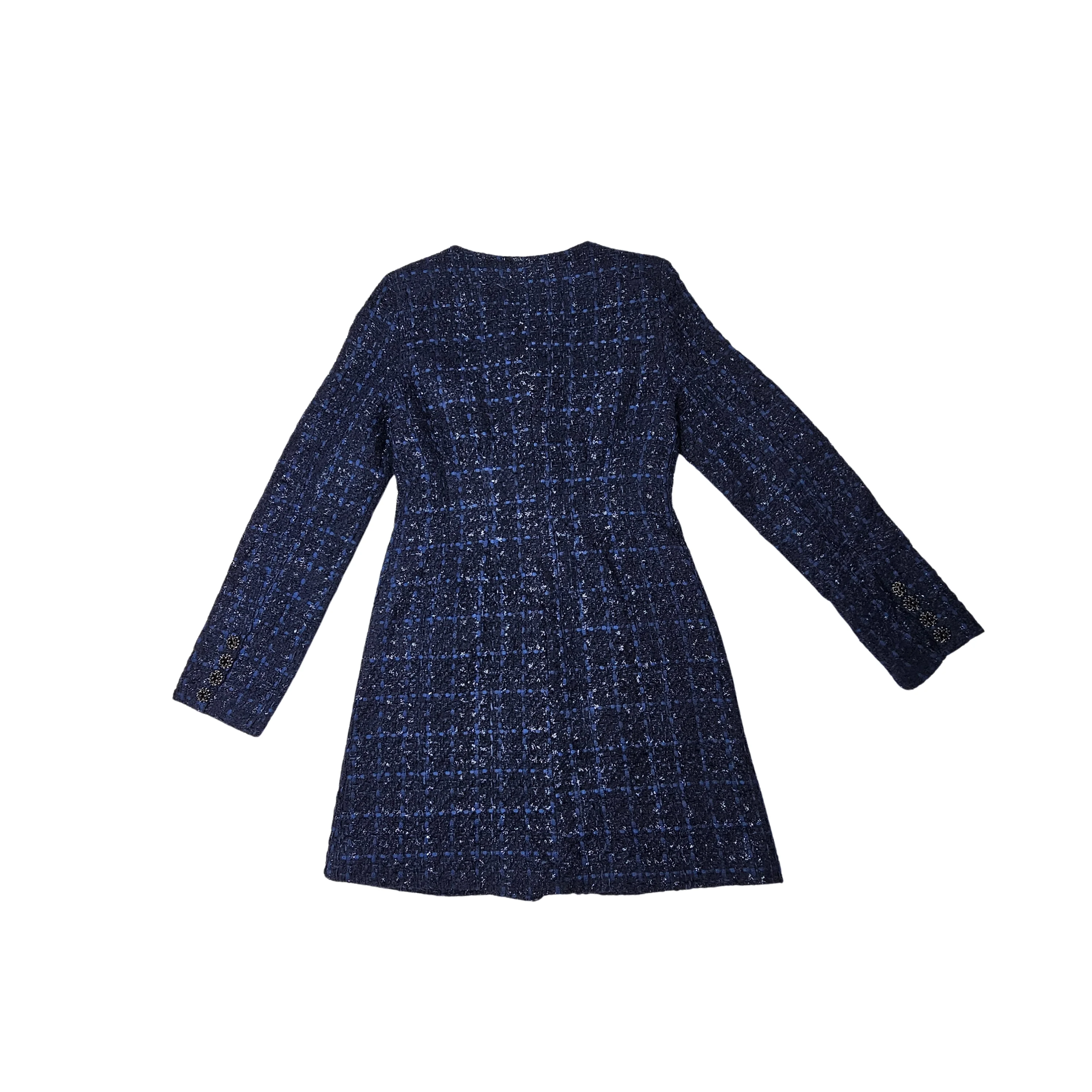 Fustan-Xhakete Femrash Ngjyre Blu i Erret me Detaj Kopsash dhe Xhepa  Women's Dress