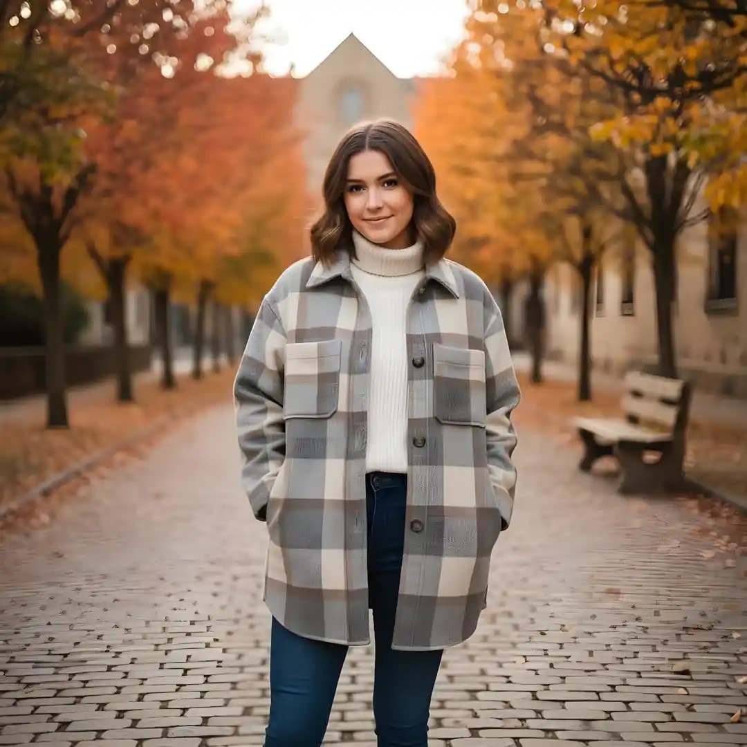 Xhakete Femrash H&M Ngjyre Bezhe e Hapur me Kuadrate Outlet Womens Jacket