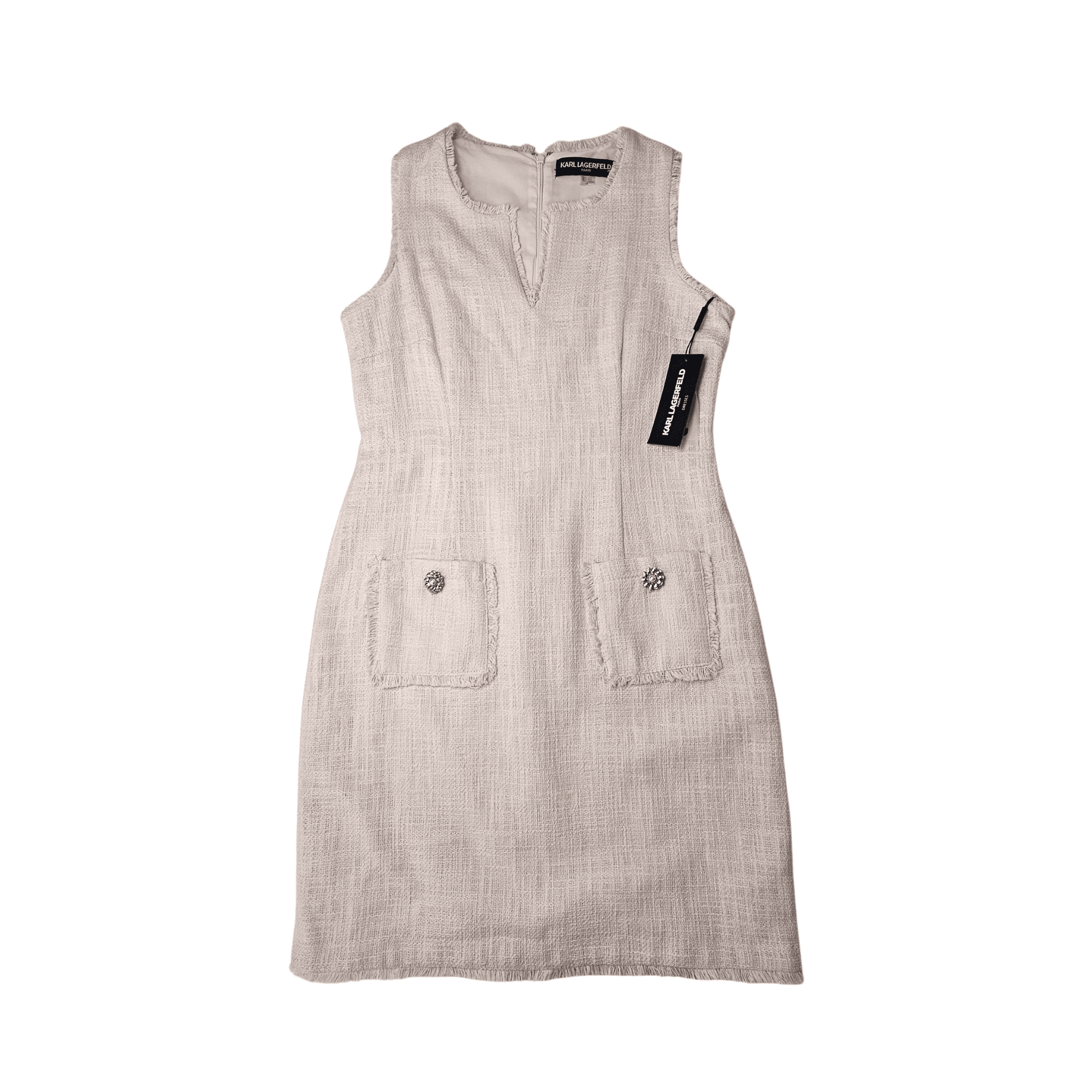 Fustan Femrash Karl Lagerfeld Paris Ngjyre Roze e Embel me Xhepa me Kopsa me Perle Outlet Dress