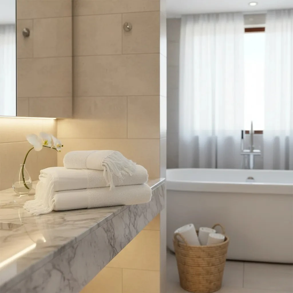 Peshqir Banje Trupi I Bardhe Me Dizajn Me Fije Anash 1 Cope  100x150 cm 760 gr Bath-Body Towel