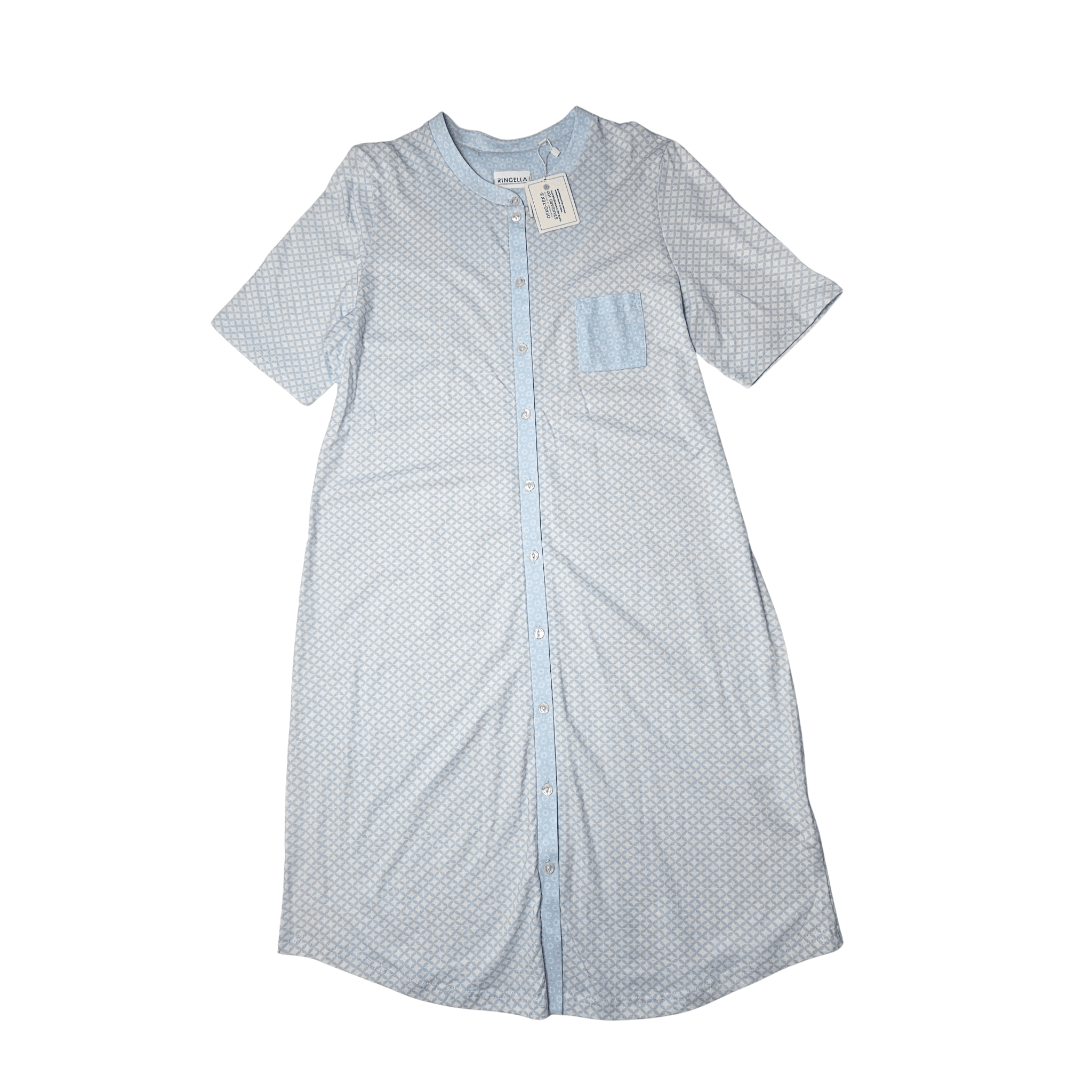 Veshje Gjumi Fustan Ngjyre Babyblue me Dizajn te Bardhe Outlet