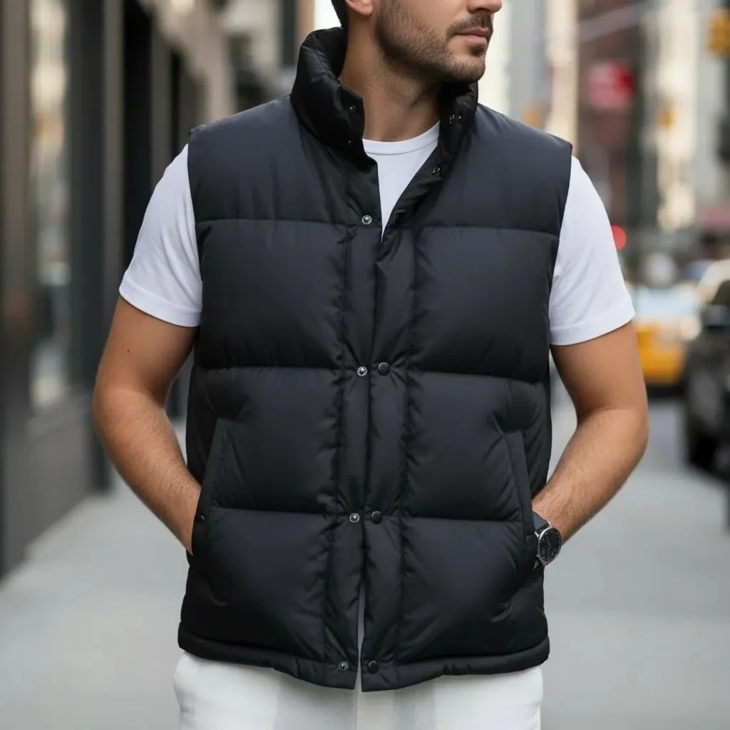 Jelek Meshkujsh Street One Ngjyre i Zi S.Hand Men's Black Sleeveless Puffer Jacket 