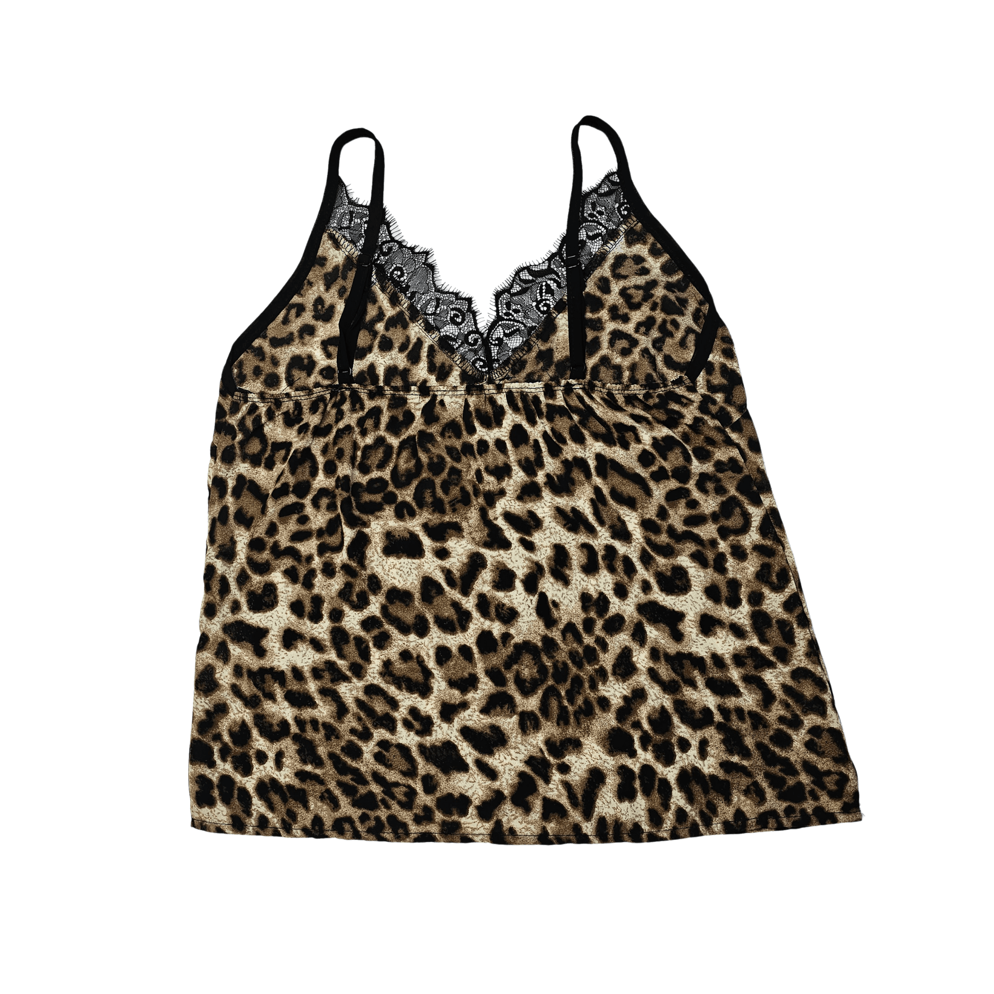 Veshje Gjumi Kanatjere Print Leopard me Dantelle te Zeze S.Hand/Sleeping Clothes