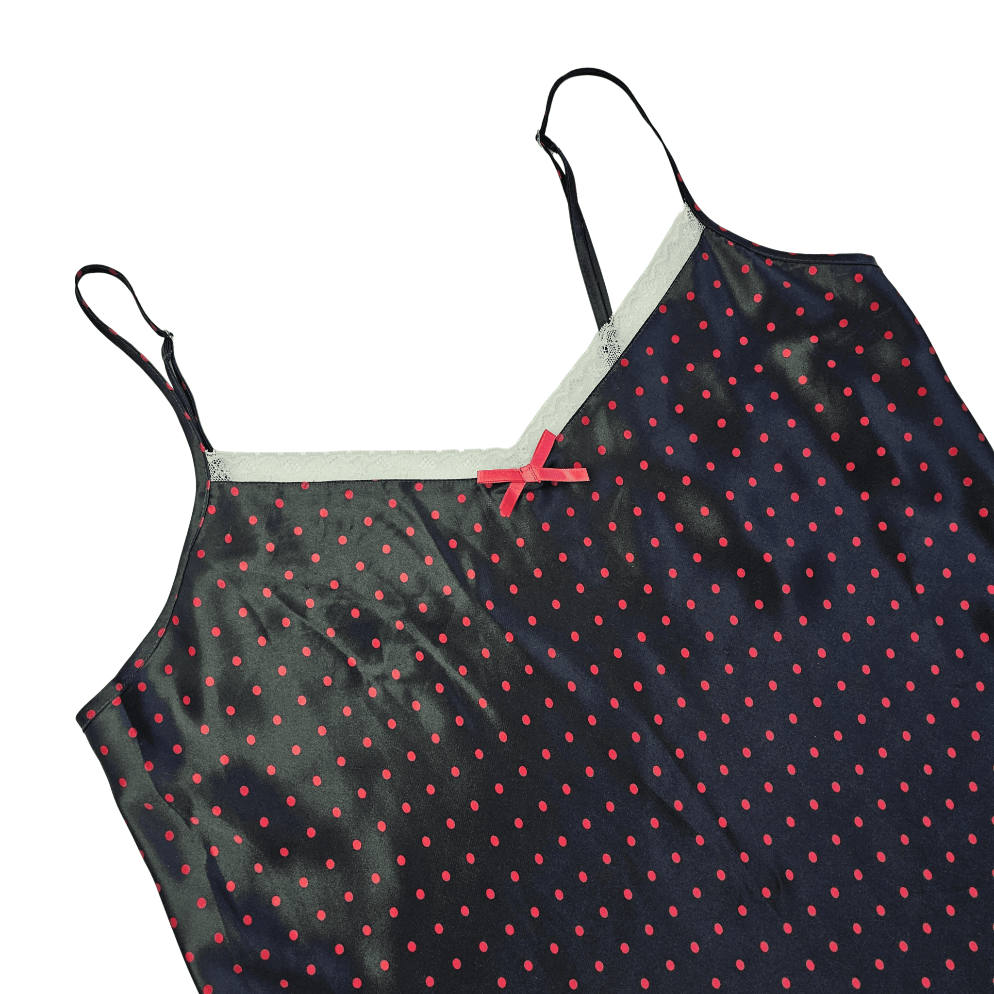 Veshje Gjumi Fustan Ngjyre i Zi me Pika te Kuqe dhe Detaje Dantelle S.Hand/Sleeping Clothes