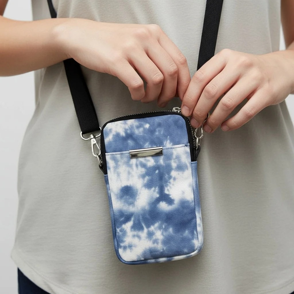 Portofol-Cante Femrash Ngjyre Blu me te Bardhe dhe Rrip te Zi S.Hand