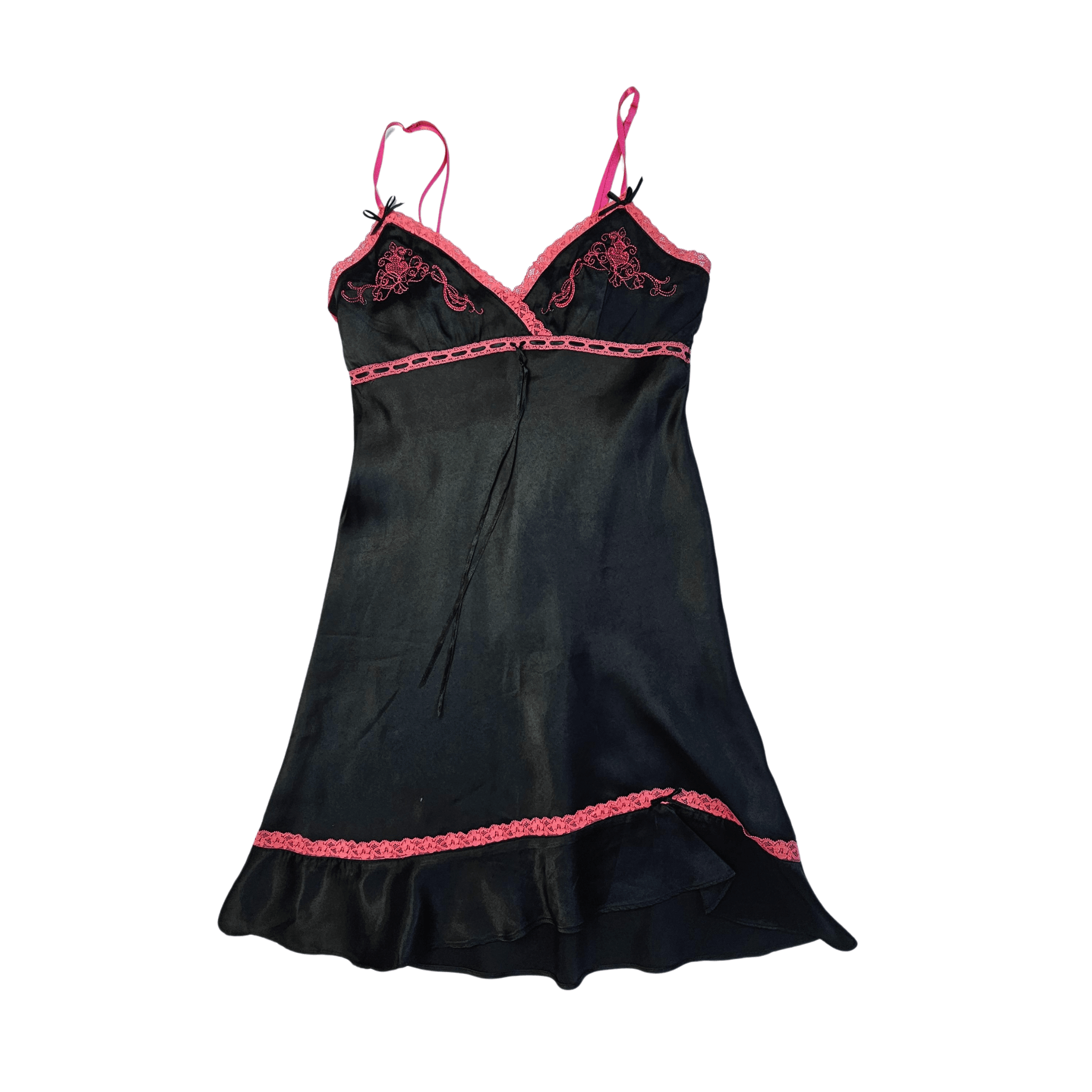 Veshje Gjumi Fustan Saten Ngjyre i Zi me Dizajn Roze S.Hand/Sleeping Clothes