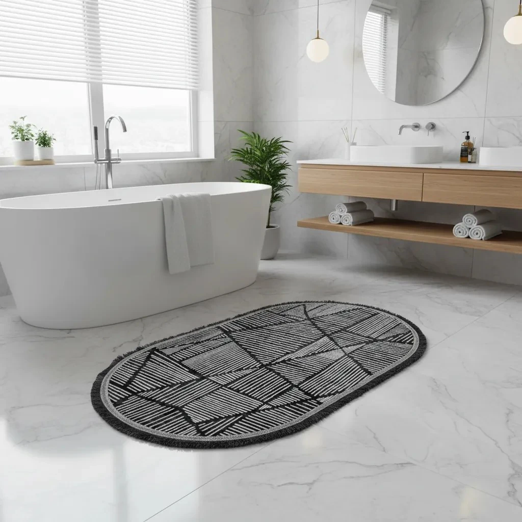 Rrugice me Fije Ngjyre Gri e Erret me Dizajn te Bardhe 60x100 Outlet Rug