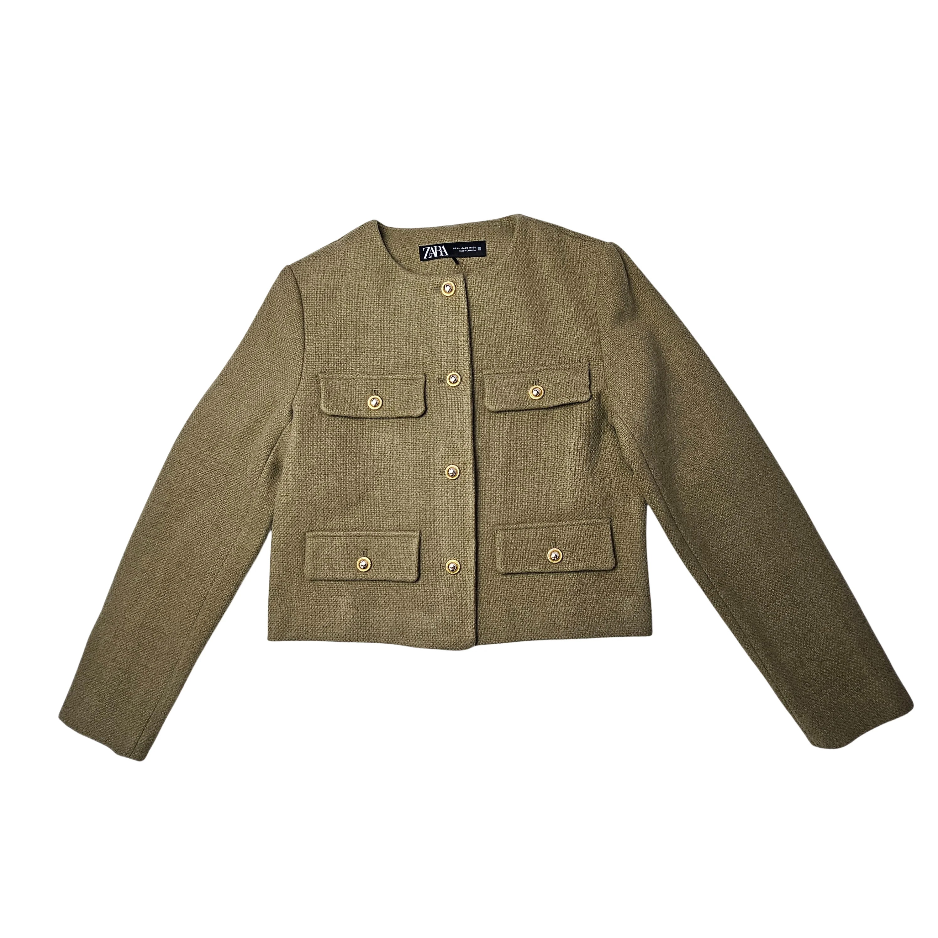 Xhakete Klasike Femrash Zara Ngjyre Bezhe me Detaje Xhepash dhe Kopsash Gold S.Hand Women's Classic Jacket