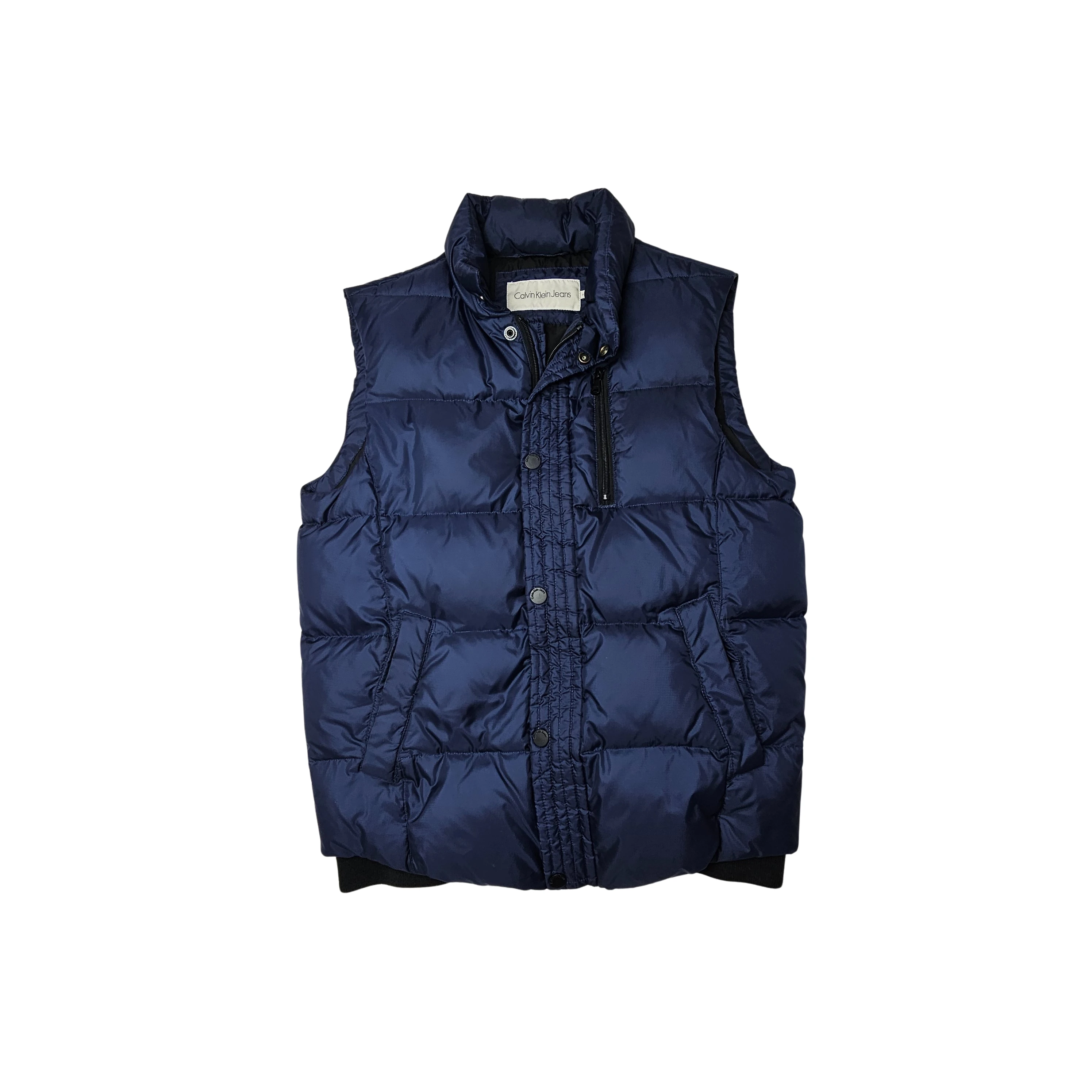 Jelek Meshkujsh Calvin Klein Ngjyre Blu e Erret me Dizajn te Zi S.Hand Men's Dark Blue Sleeveless Puffer Jacket